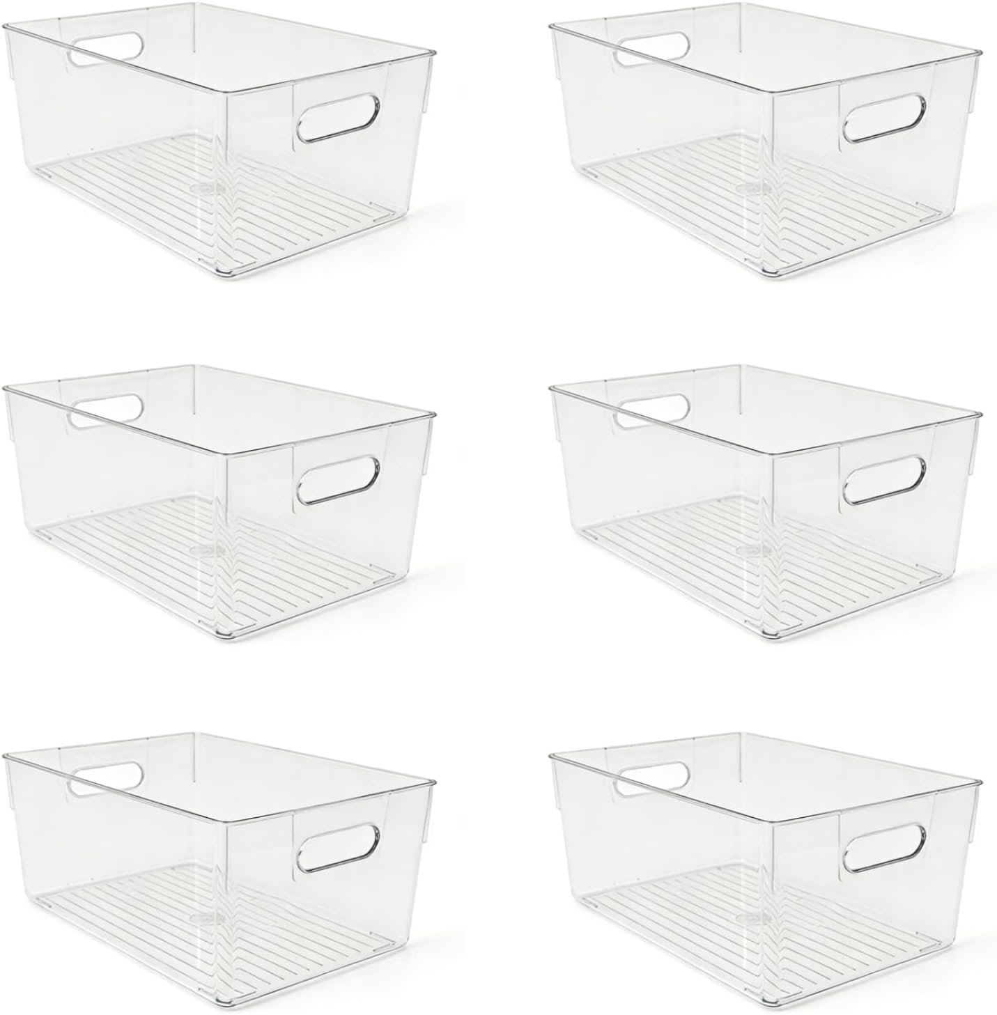 6 Pack Thick Clear Stackable Storage Bins, Cabinet Organizer, Plastiic Containers with Handle for Kitchens, Bathrooms and Fridge and Desktop