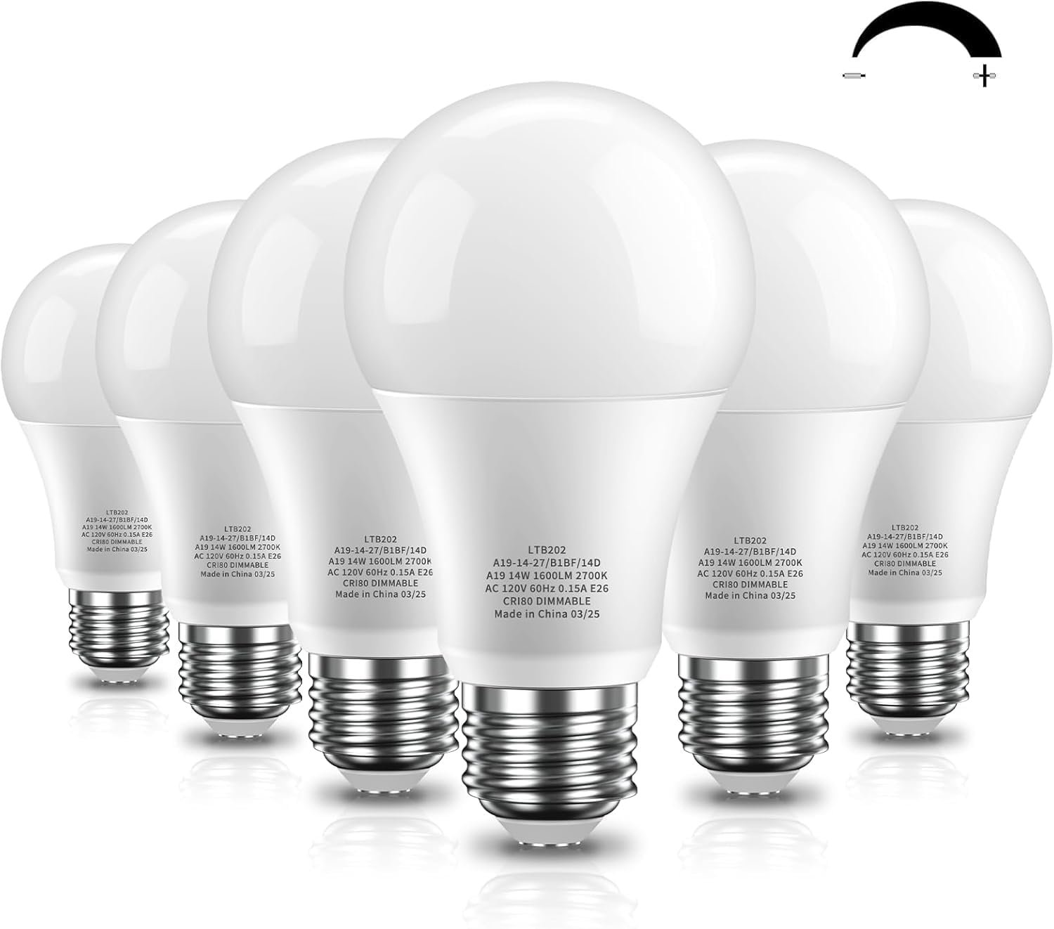 LED Light Bulbs, Dimmable 60 Watt Equivalent LED Bulb, 2700K Soft White, 9.5W 800 Lumens, E26 Standard Base, CRI80+, Energy Efficient Lightbulb for Home Bedroom Living Room Office, 6 Pack