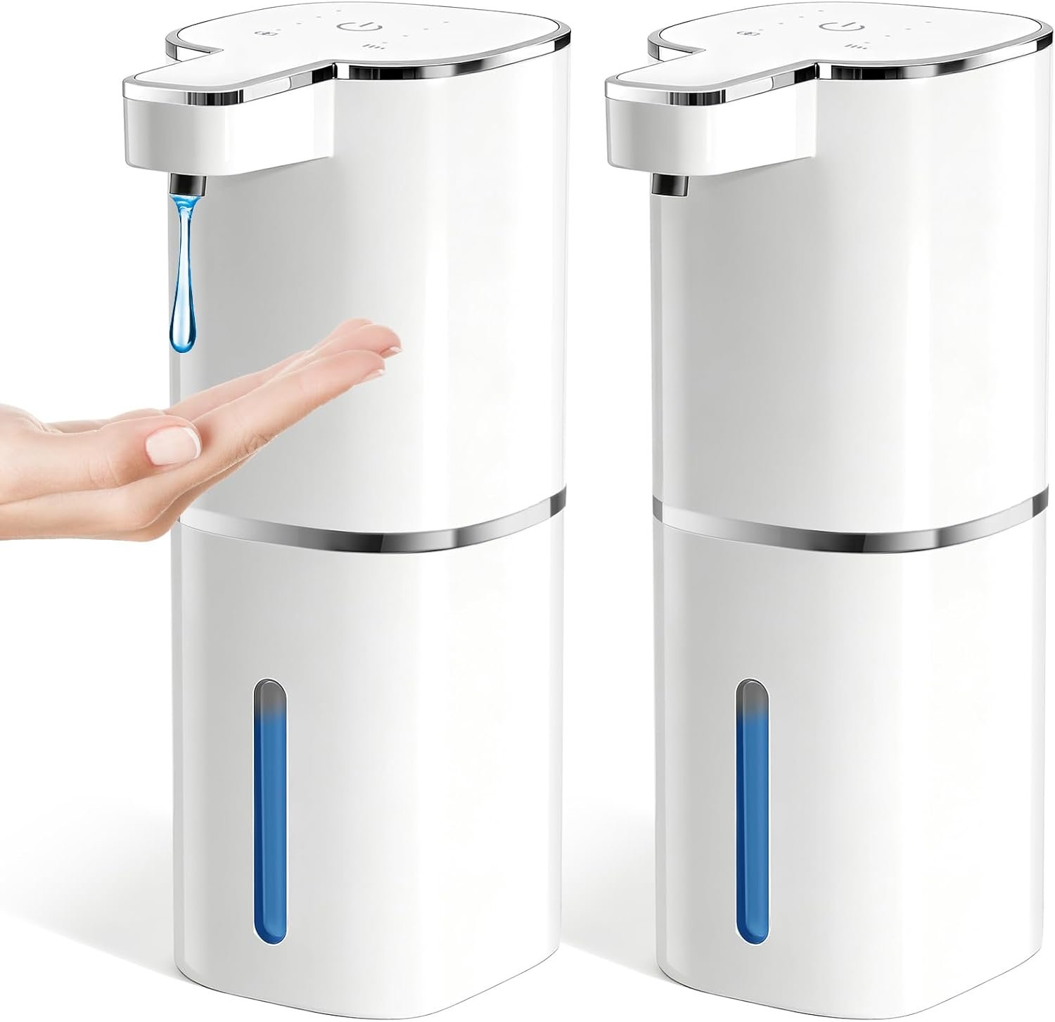 RYTOXILO Automatic Soap Dispenser Touchless, 2 Pack White Auto Soap Dispensers for Bathroom and Kitchen, 15 Fl Oz Plastic Electric Hands Free Dish Liquid Dispensers Wall Mount with 1200 mAh Battery | Touchless, Hands-Free