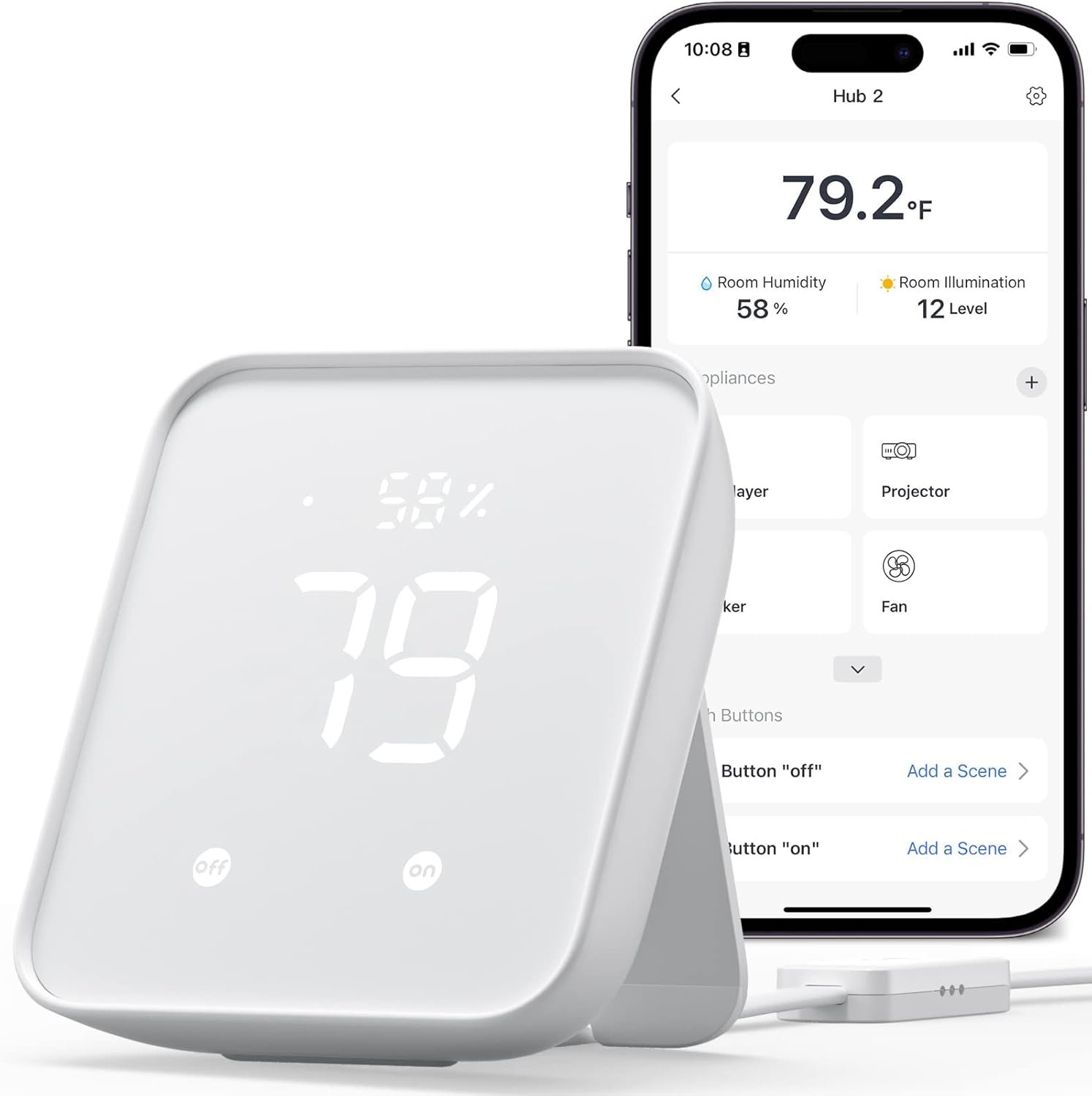 SwitchBot Hub 2 (2nd Gen), Work as a WiFi Thermometer Hygrometer, IR Remote Control, Smart Remote and Light Sensor, Link SwitchBot to Wi-Fi (Support 2.4GHz), Alexa, Google Home, Apple Home Compatible