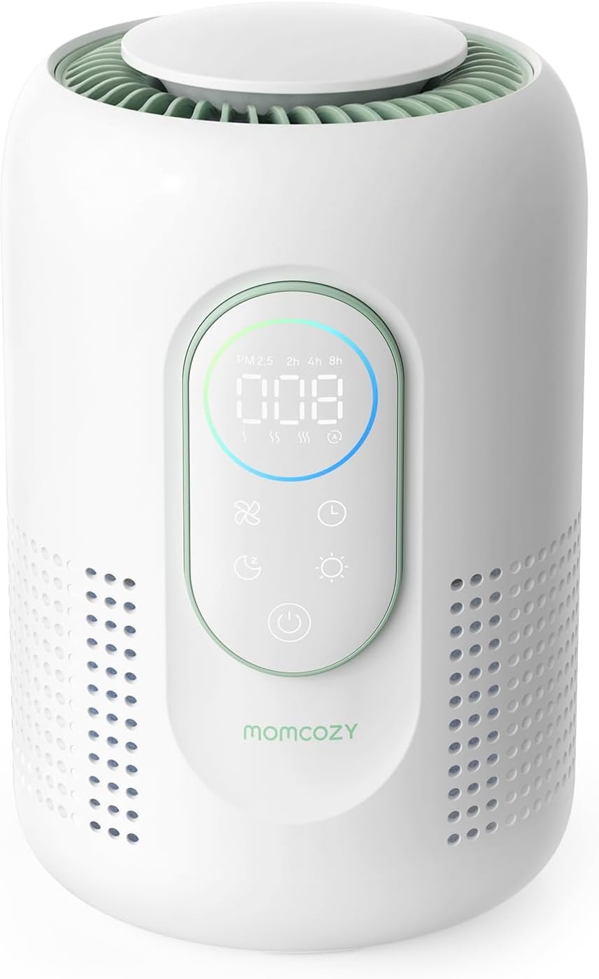 Momcozy Air Purifier for Home Bedroom Nursery, 4-in-1 Filter Baby Purifier with H13 HEPA & Carbon, Real-time PM2.5 Air Monitor, 4 Fan Speeds, 21dB Sleep Mode & Dimmable Night Light, for Home Pets Baby