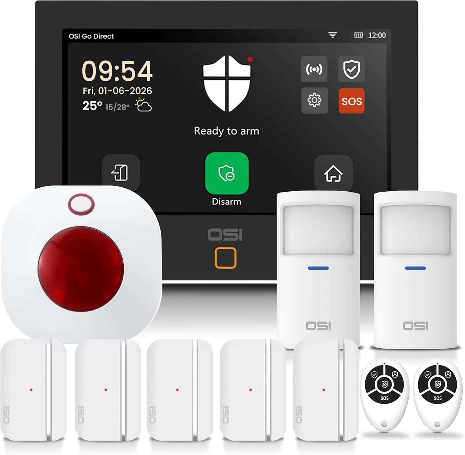 OSI Alarm System Gen 2 (4G), 11pc, DIY, Motion & Entry Sensors, Wireless Siren, Remotes, App & Alexa Compatible Self Monitor(No Monthly Fees) or Optional 24/7 Alarm Monitoring