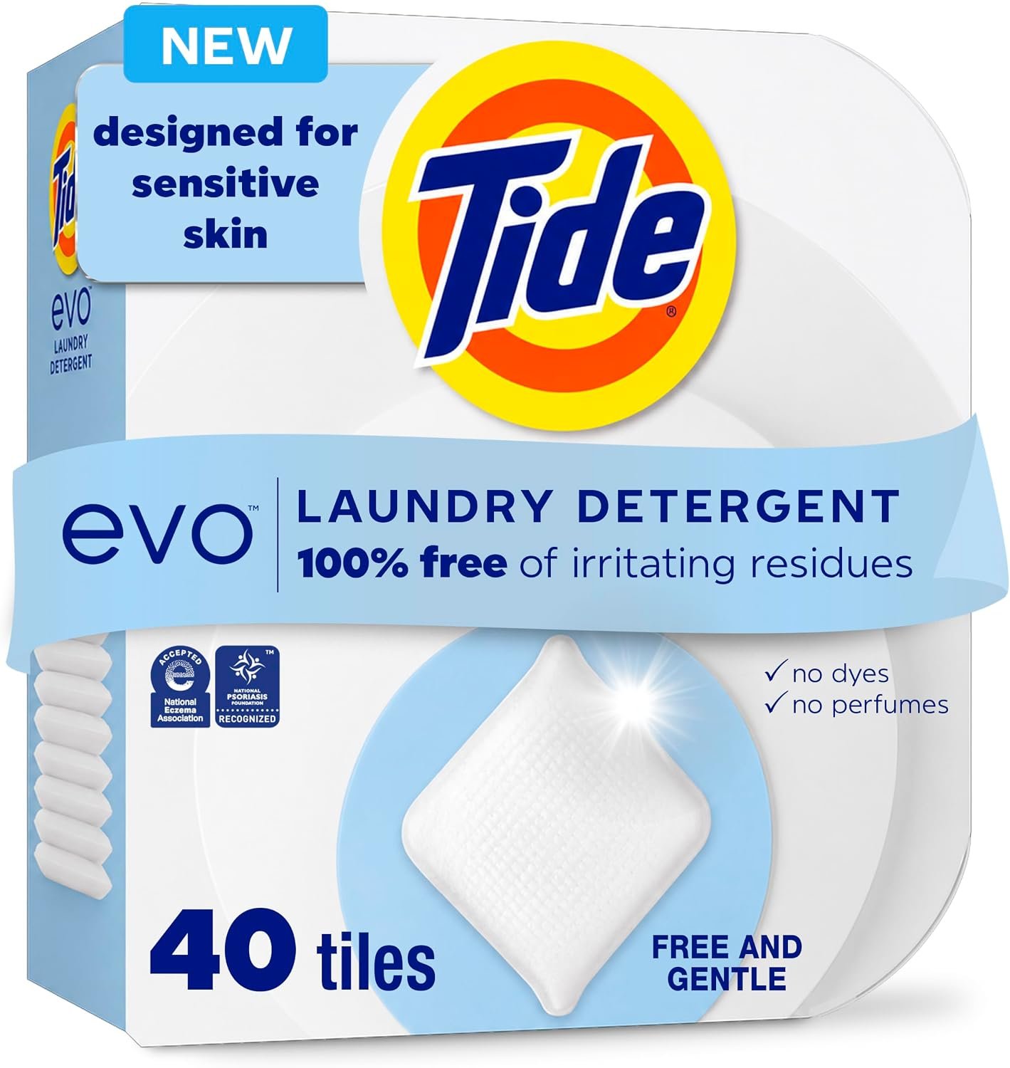 Tide evo Laundry Detergent Free & Gentle Concentrated Laundry Travel Detergent and Instant Dissolve Fights Stains Better than Leading Detergent Sheet, 40 Count (Packaging May Vary)