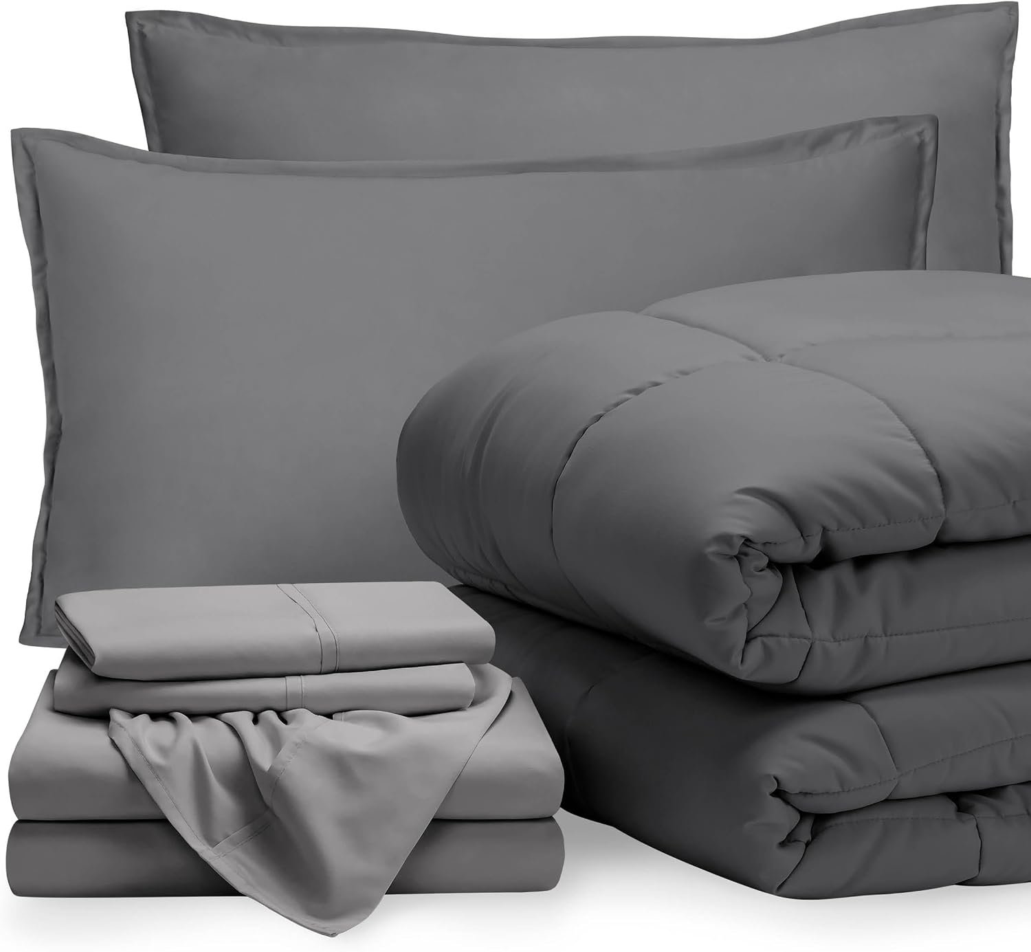 Bare Home Bed-in-A-Bag 7 Piece Comforter & Sheet Set – Queen – Goose Down Alternative – Ultra-Soft 1800 Premium Bedding Set (Queen, Grey/Light Grey)