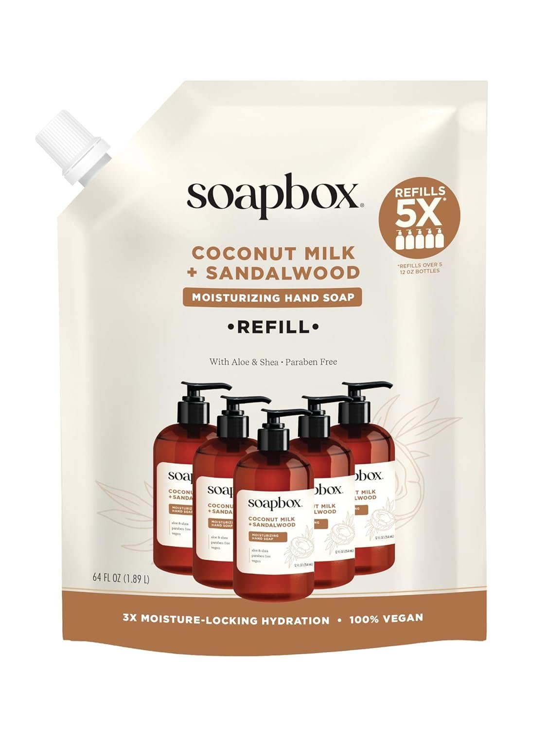 Soapbox Coconut Milk & Sandalwood Liquid Hand Soap Refill, Moisturizing Hand Wash – Gentle Cleanser for Hands – Clean Ingredients Free of Harsh Chemicals, Sulfates, Parabens & Silicones – 64 oz