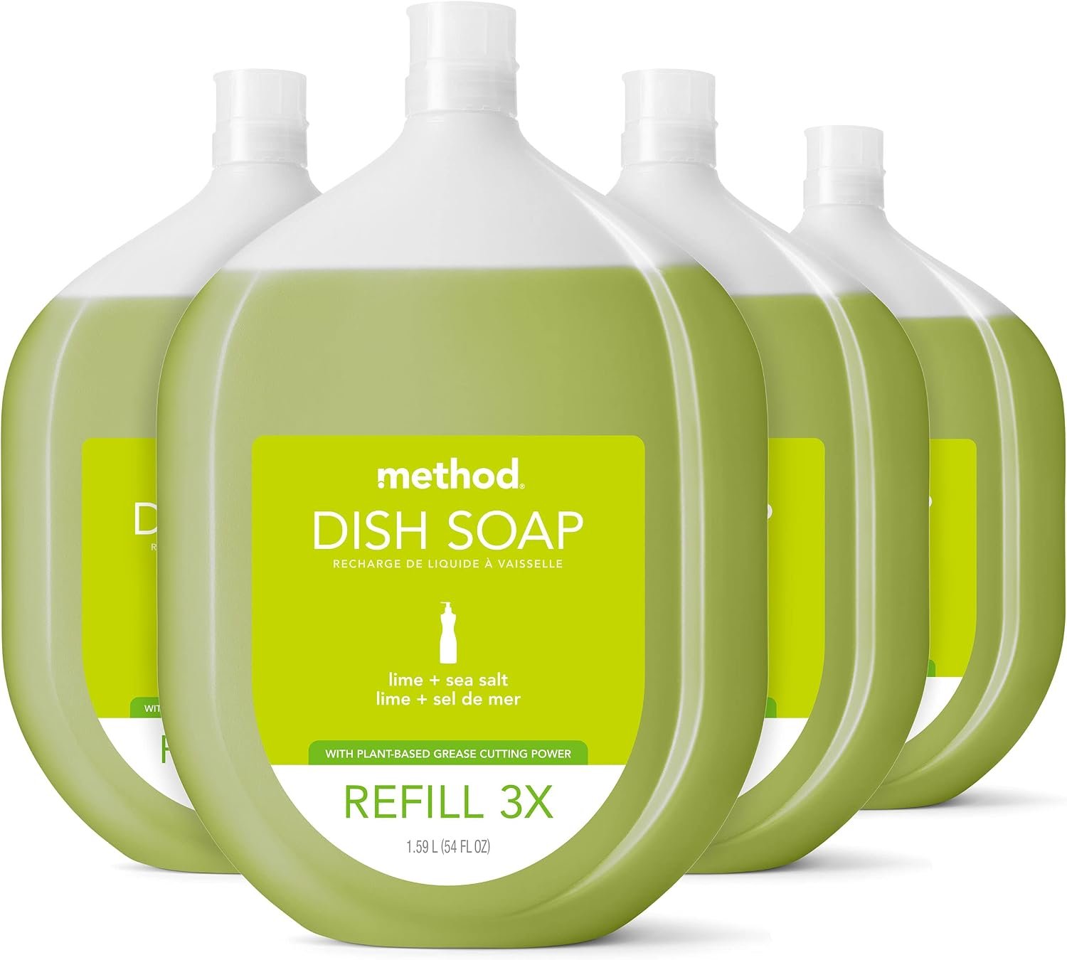 Method Gel Dish Soap Refill, Lime + Sea Salt Scent, Powerful Cleaning Formula, Large Refill Tub, Cuts Through Grease, 54 Fl Oz (Pack of 4)