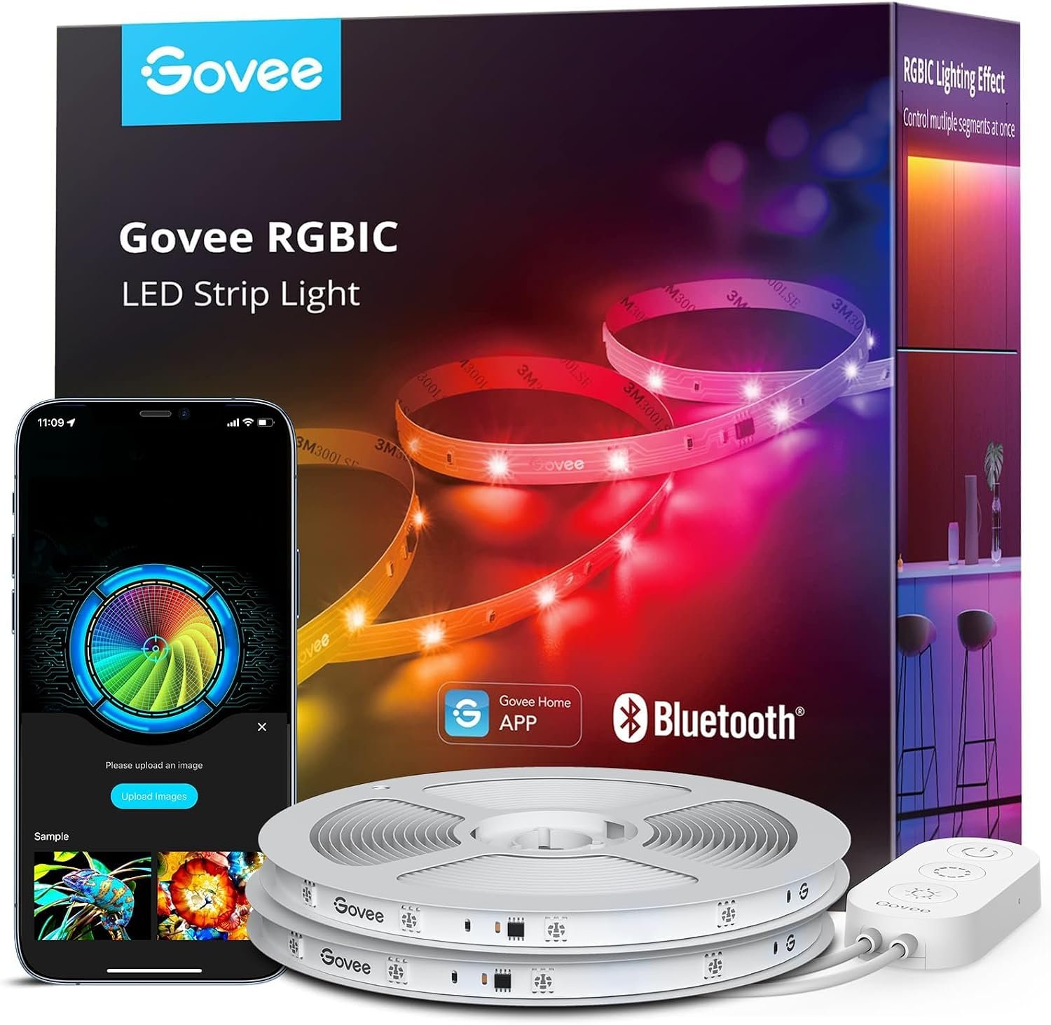 Govee RGBIC LED Strip Lights, 65.6ft Smart LED Lights for Bedroom, Bluetooth LED Strip Lights APP Control, DIY Multiple Colors on One Line, Color Changing LED Lights for Home Decor