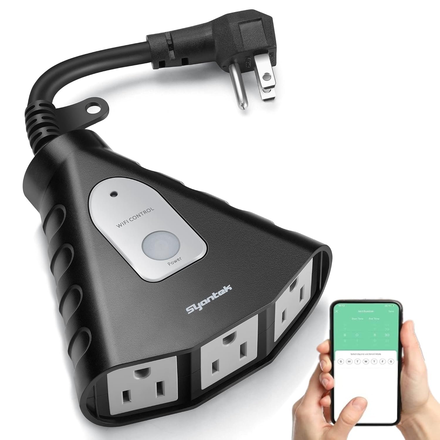 Syantek Outdoor WiFi Outlet, Outdoor Plug with 3 Ground Outlets, Compatible with Amazon Alexa, Google Assistant, Remote Control Outdoor Light Timer Outlet Waterproof, FCC Certified