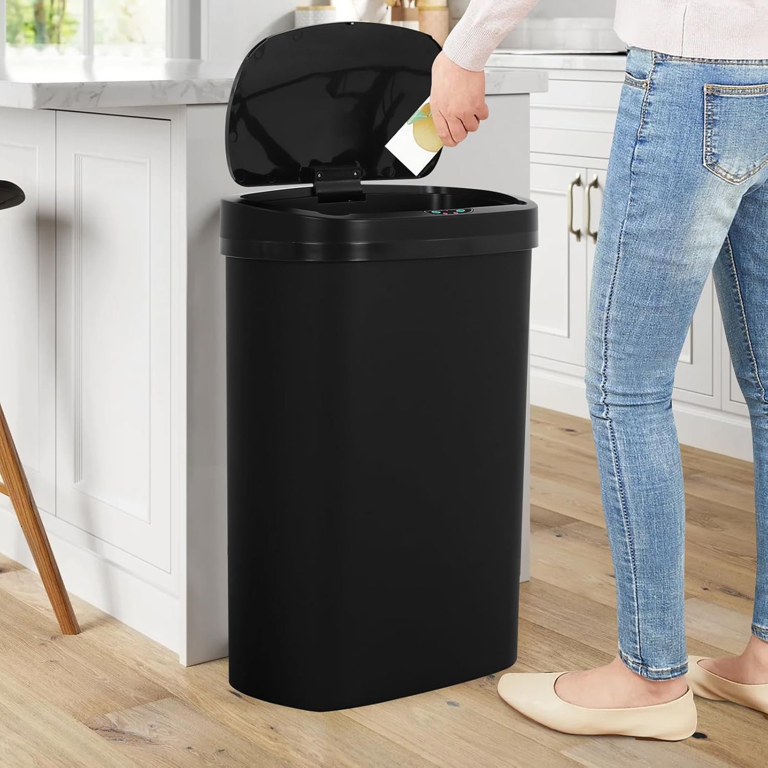 13 Gallon Trash Can | 50L Sensor Automatic Kitchen Trash Can with Lid | Touchless Garbage Bin Odor-Control for Kitchen, Office, Bedroom, Living Room (1 Pack, Black)