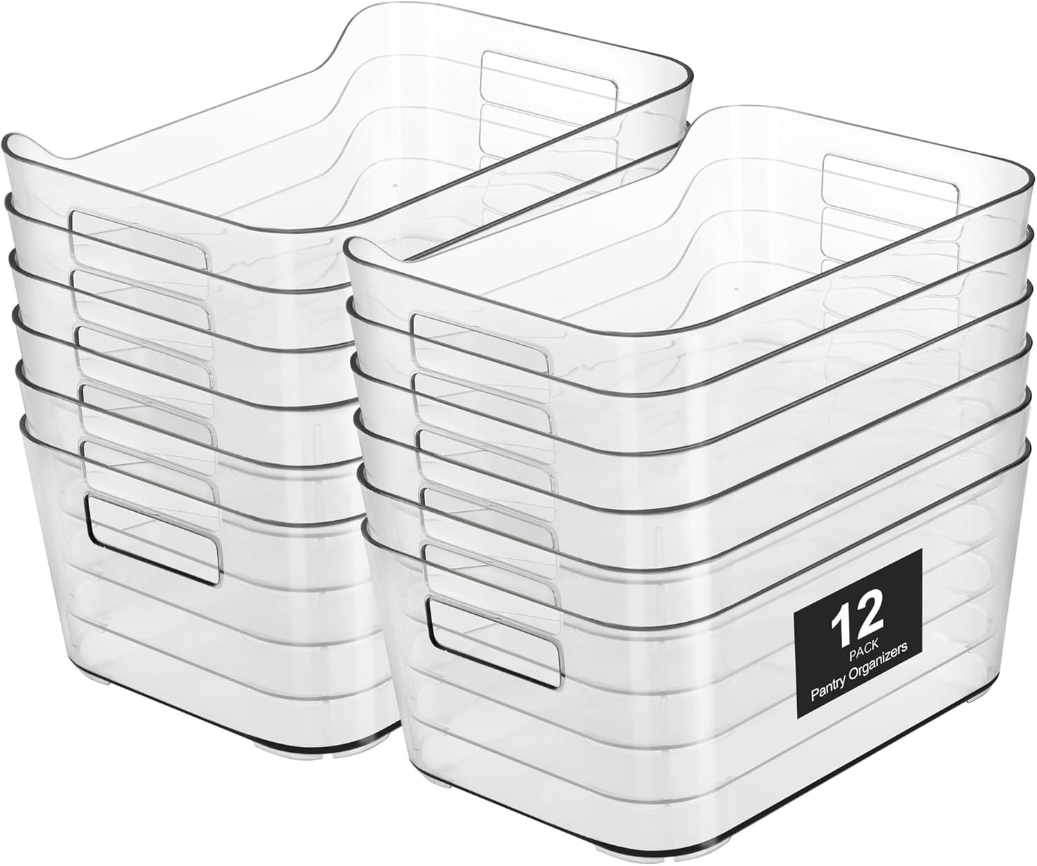 Heyuzb Pantry Organizers and Storage, 12 Pack Clear Plastic Storage Bins for Freezer, Multi-Use Organizer Bins for Kitchen, Office, Fridge, Cabinet and Shelf Organizing