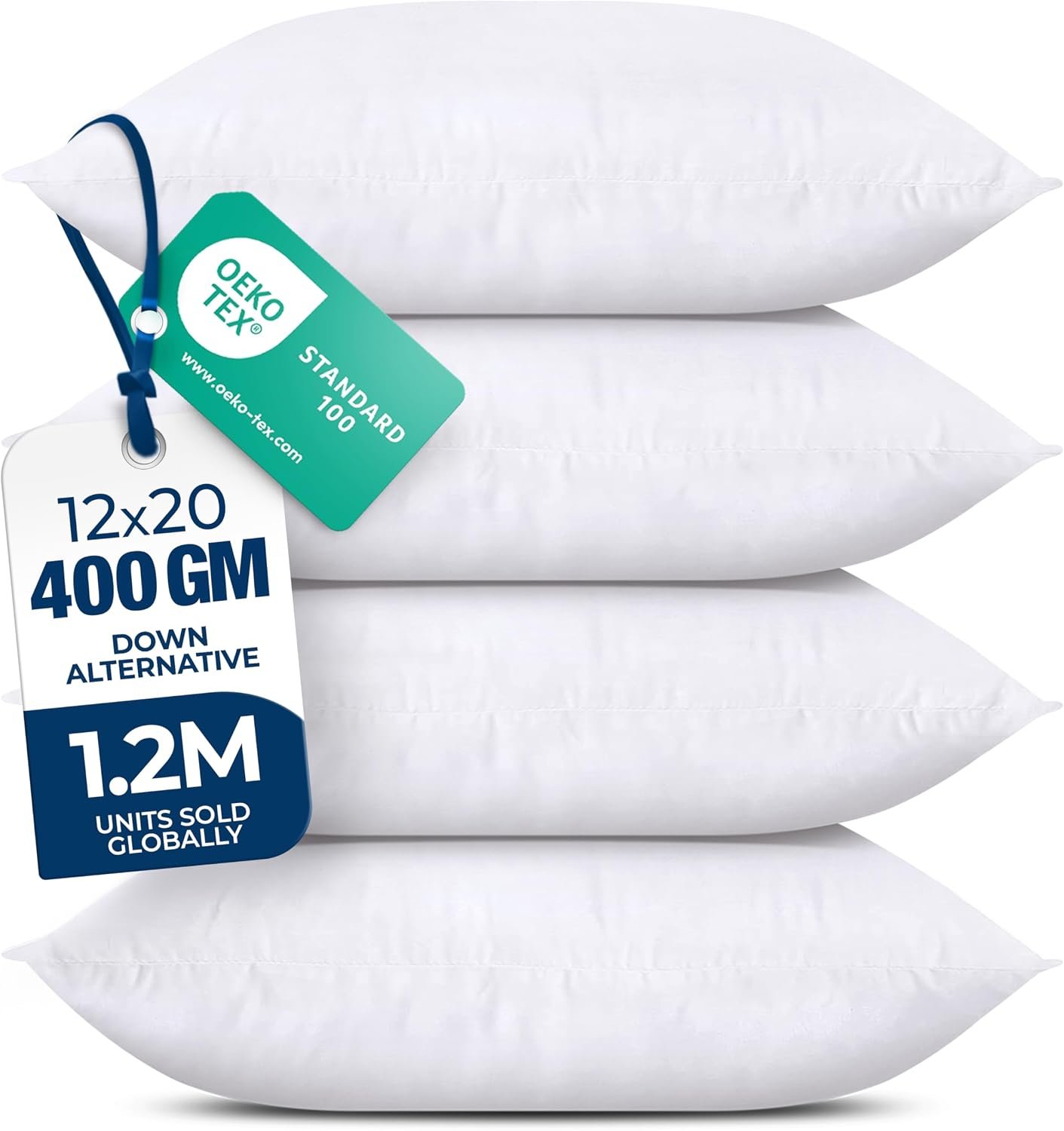 Utopia Bedding Throw Pillows (Set of 4, White) – 12 x 20 Inches Down Alternative Pillows for Bed, Sofa, and Couch – Fluffy Decorative Stuffer Pillow for Indoors & Outdoors