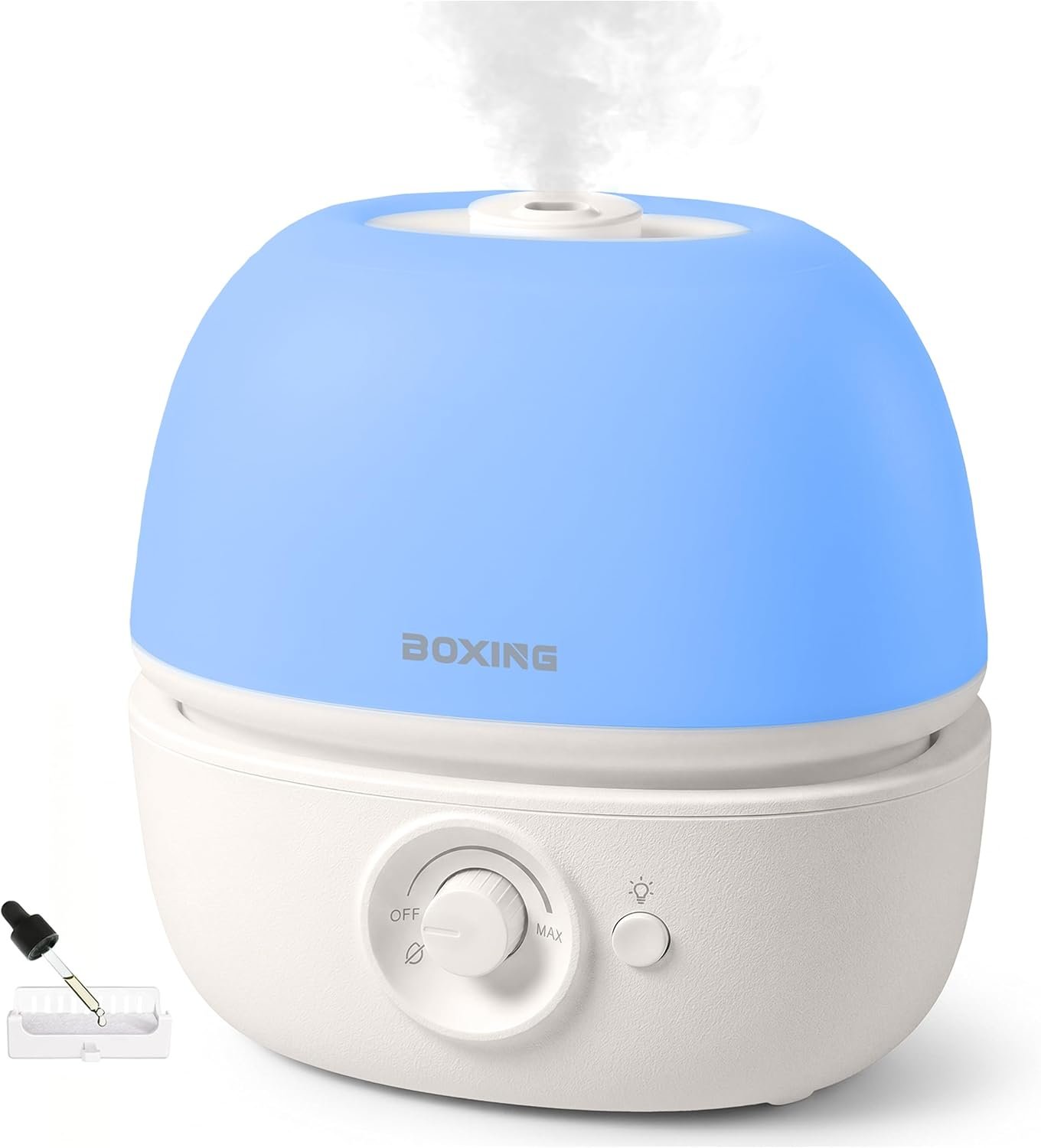 BOXING 3L Top Fill Humidifiers for Bedroom Baby, 20dB Quiet Air Humidifier for Large Room & Indoor Plants with Optional Night Light, Cool Mist Diffuser for Home, Essential Oil Tray, BPA-Free,White,30H