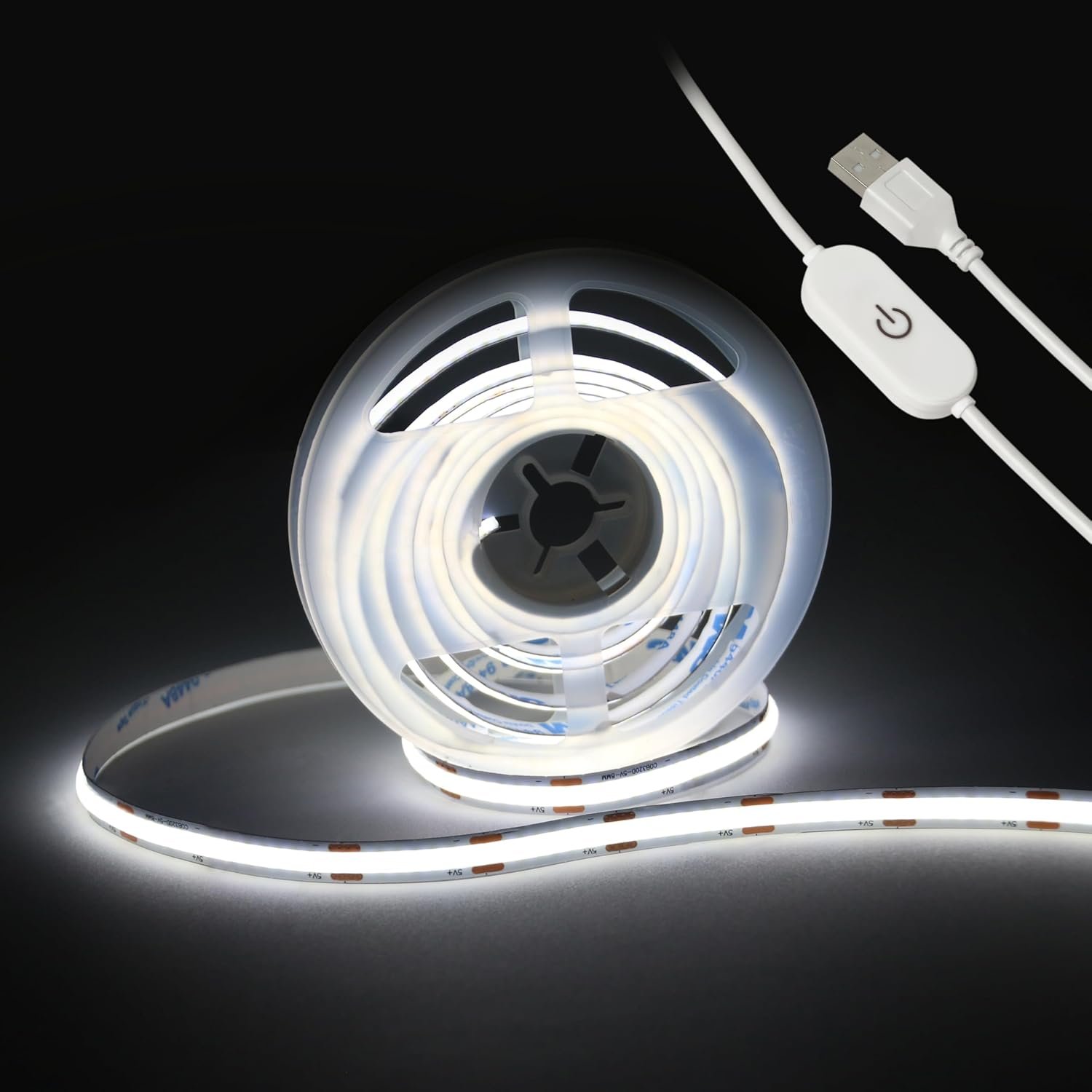 LED Strip Lights,5V USB COB Touch Dimmable 6000K White(6.56ft/2m) | 640 LEDs, Strip light 10W, Flexible, For Bedroom Kitchen DIY Lighting Room Decor TV 3D