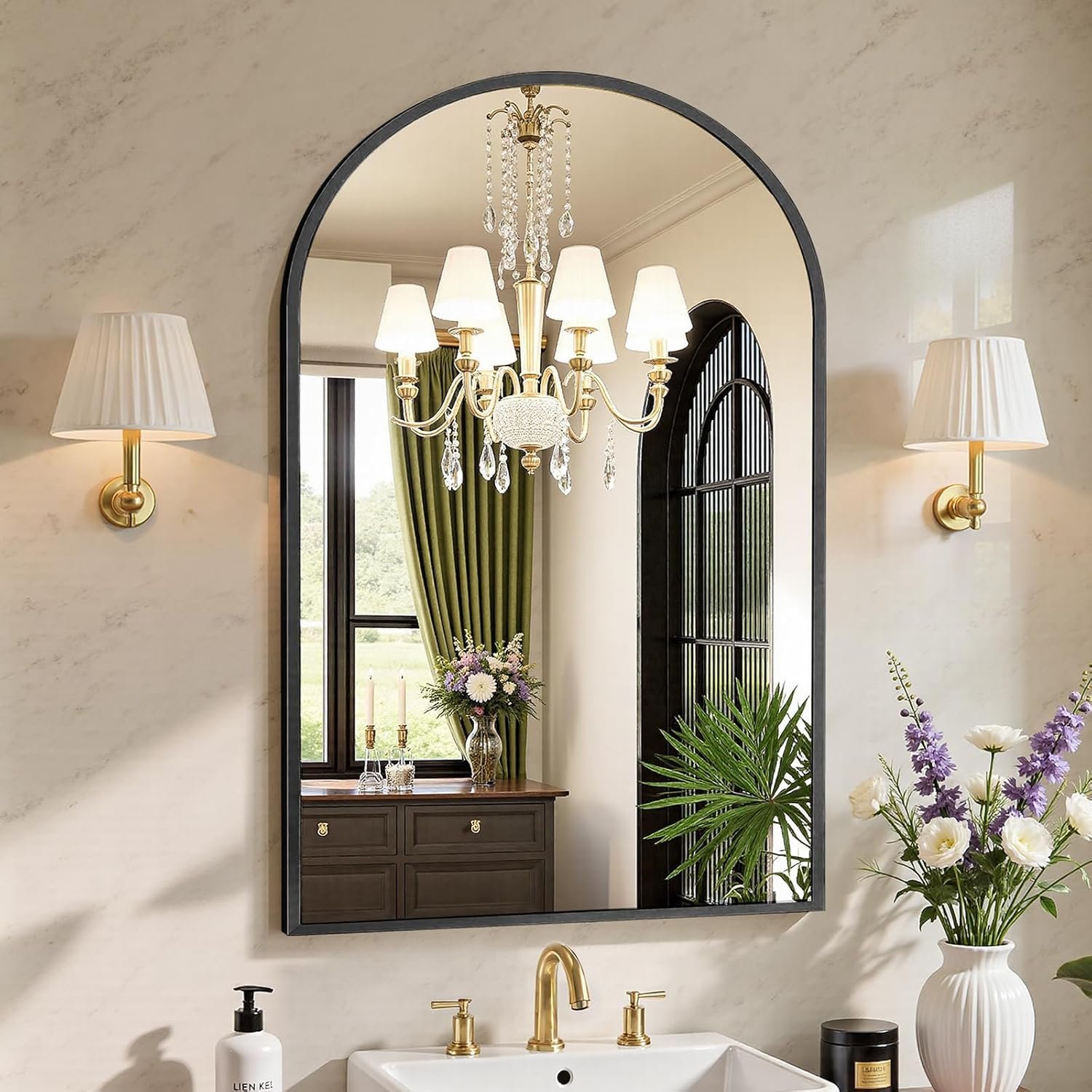 Sweetcrispy 24″x36″ Arched Black Bathroom Mirrors for Wall | Bathroom Mirrors for Over Sink, Metal Framed with HD Shatter-Proof Glass for Entryway, Bedroom, Home Decor