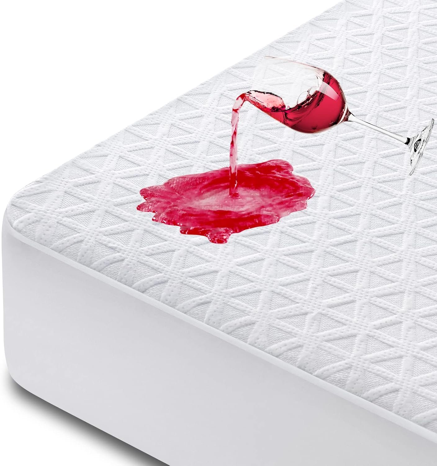 Premium Waterproof Mattress Protector Queen Size, Breathable Bed Cover 3D Air Fabric Cooling Mattress Pad Cover Smooth Soft Noiseless Washable, 8”-21” Deep Pocket (White)