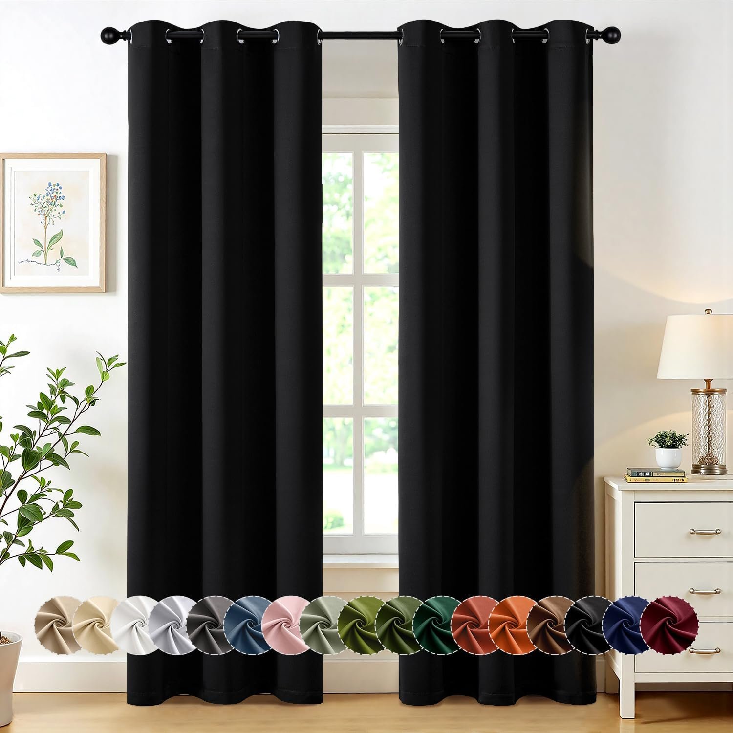 MIULEE Blackout Curtains for Bedroom Living Room 2 Panels, Thermal Insulated Room Darkening Drapes Grommet Noise Reducing Light Blocking Window Treatments 84 Inches Long 40×84 Inch Black