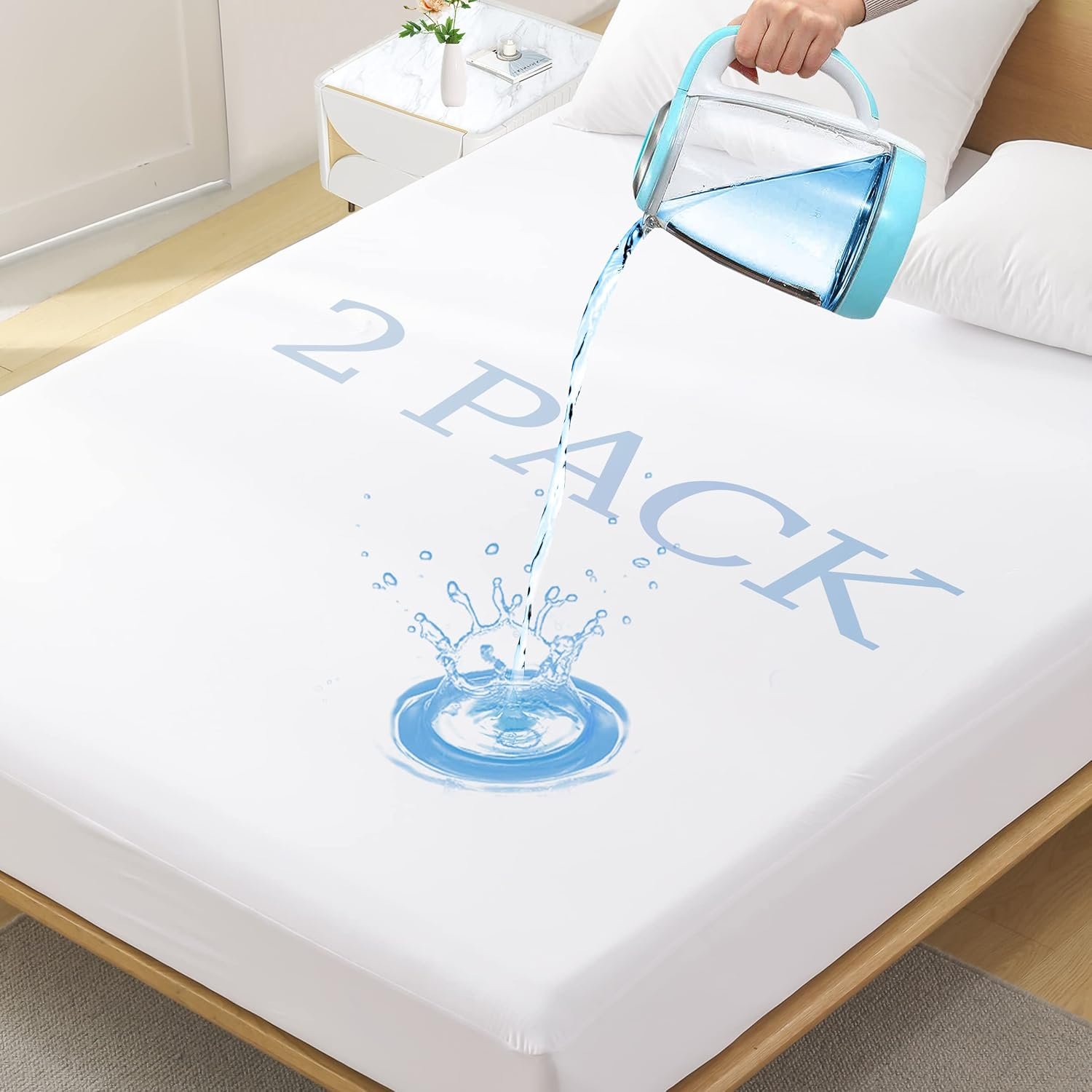 2 Pack Twin Size Premium Waterproof Mattress Protector, Soft Breathable Mattress Pad, Noiseless Waterproof Bed Cover – Stretch to 21″ Fitted Deep Pocket Mattress Protection