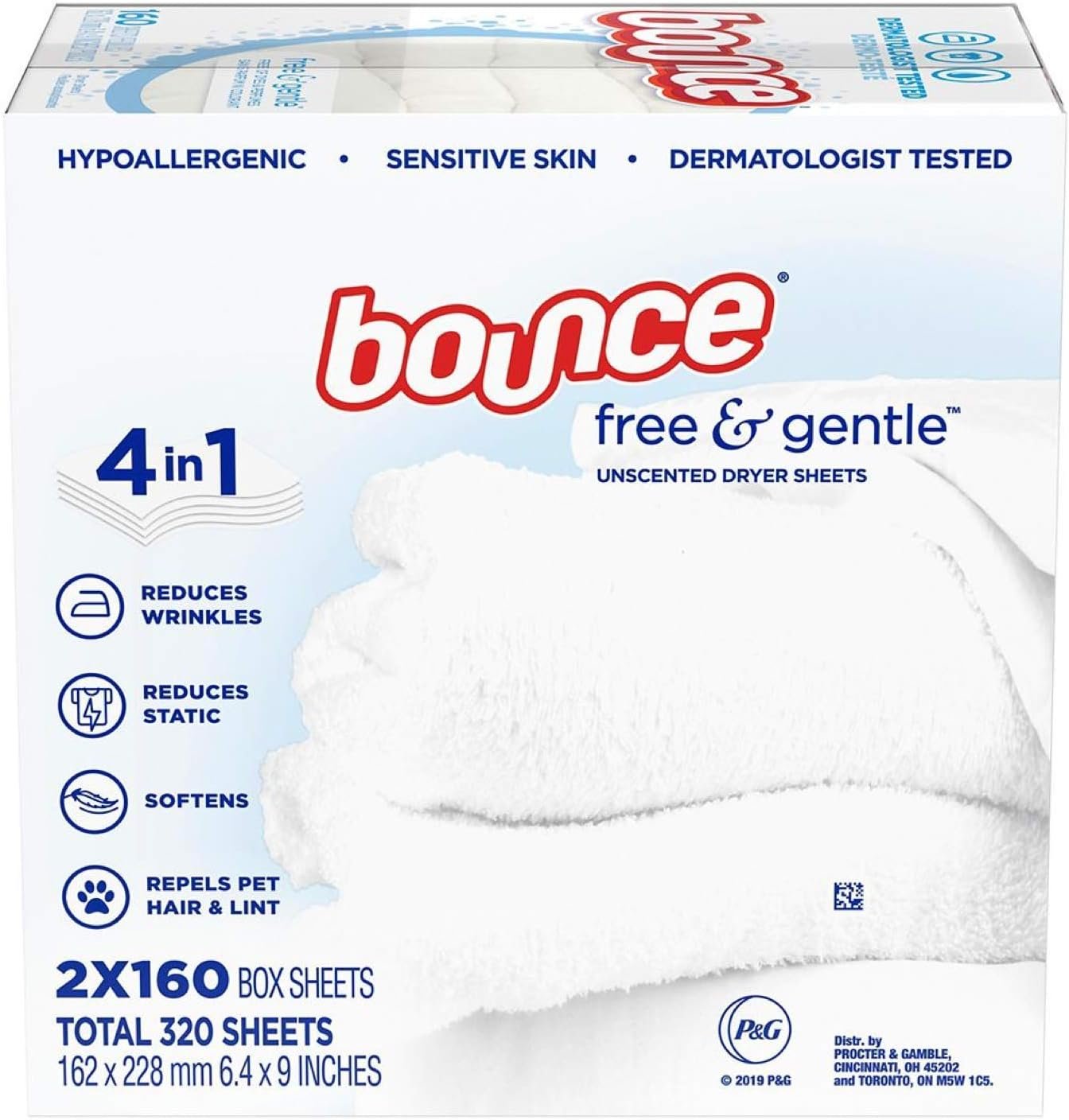 Bounce Free & Gentle Unscented Dryer Sheets, 320 ct.