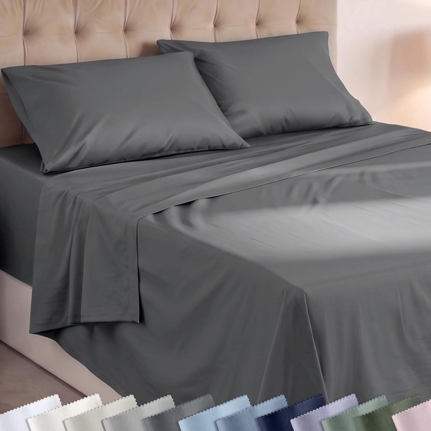 Super Soft 100% Cotton Sheets For Queen Size Bed Deep Pockets – 4 Pcs – Durable Sheets, Easy Fit, Lightweight & Breathable, Suitable For Hot Sleepers & All Seasons, Minimal Wrinkles – Grey