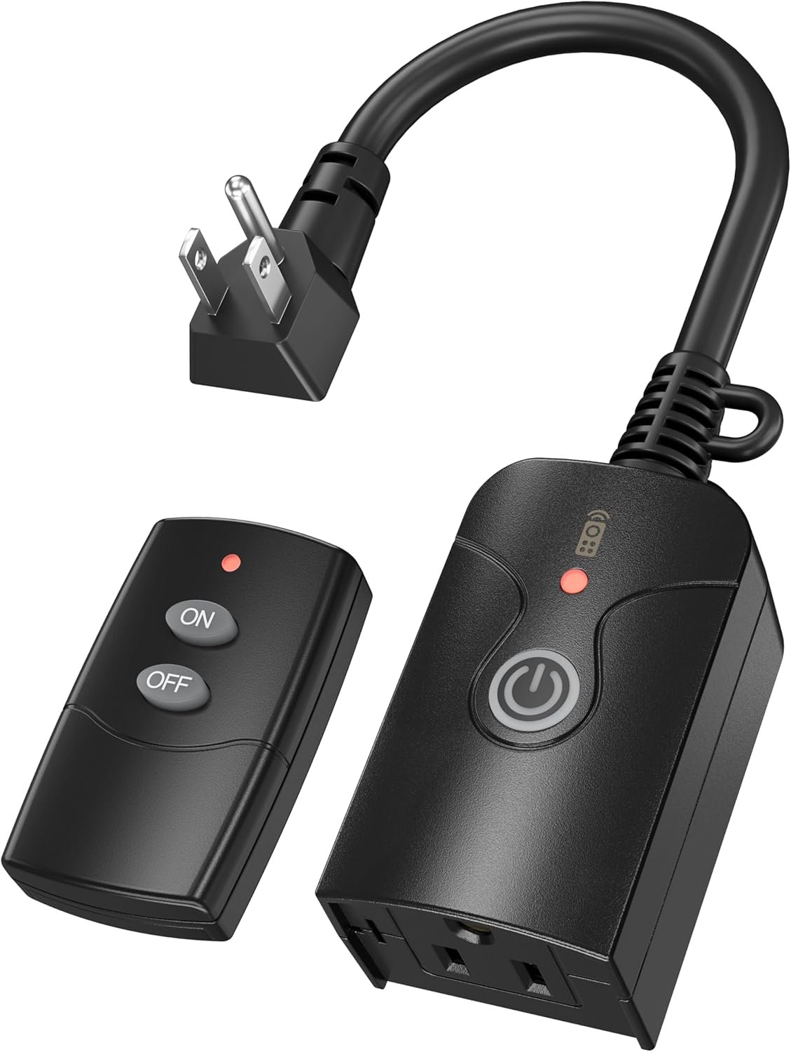 HBN Outdoor Indoor Wireless Remote Control 3-Prong Outlet Weatherproof Heavy Duty 15 A Compact 1 Remote 1 Outlet with Remote 6-inch Cord 100ft Range ETL Listed (Battery Included)