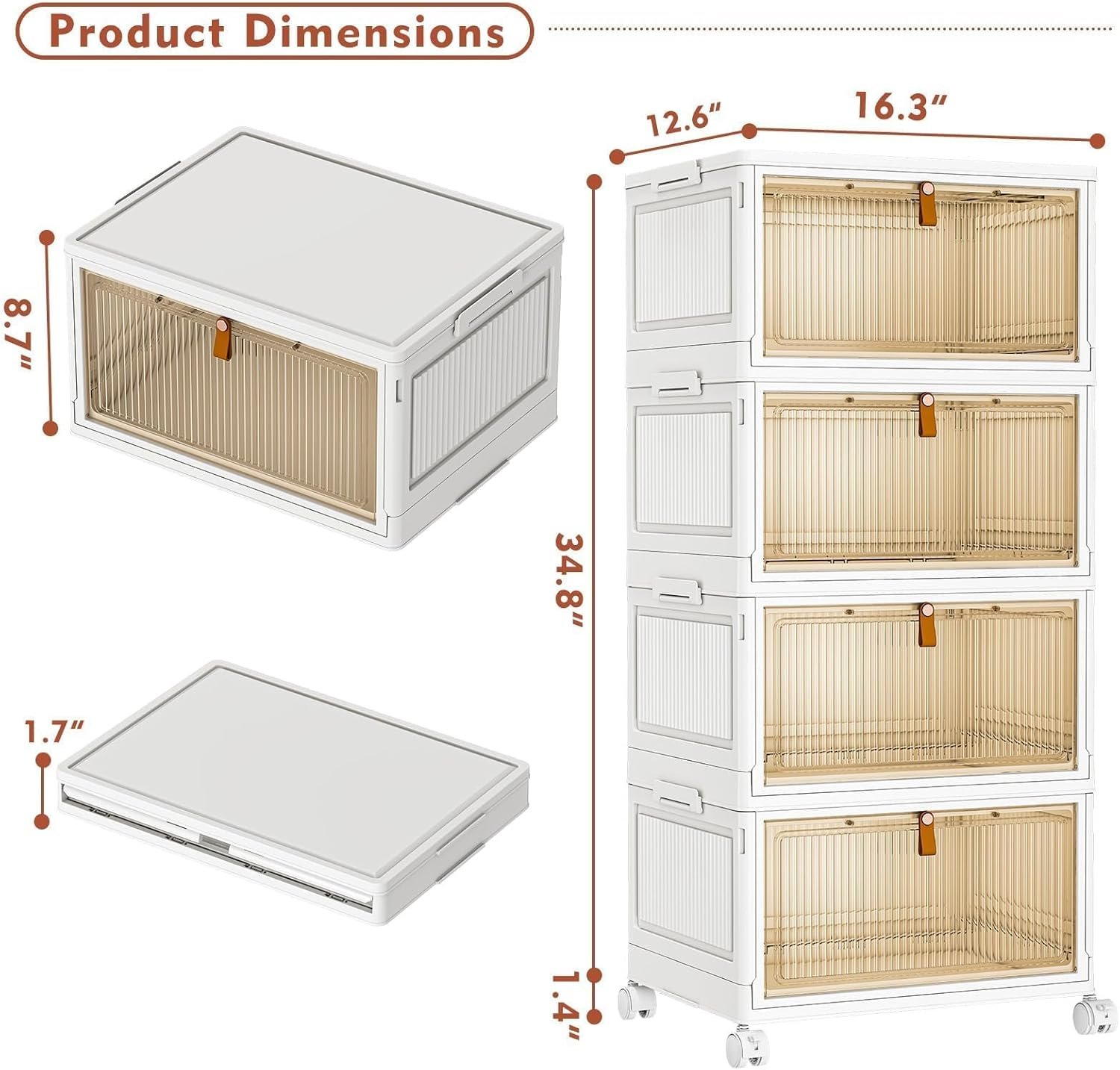 CTSNSLH 4 Tier Plastic Storage Bins with Lid – 28Qt Stackable with Lids for Bedroom, Living Room, Office – Foldable Containers, Household Organization