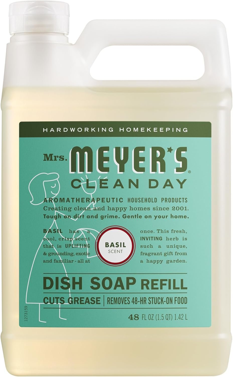 MRS. MEYER’S CLEAN DAY Liquid Dish Soap Refill, Basil, 48 fl. oz