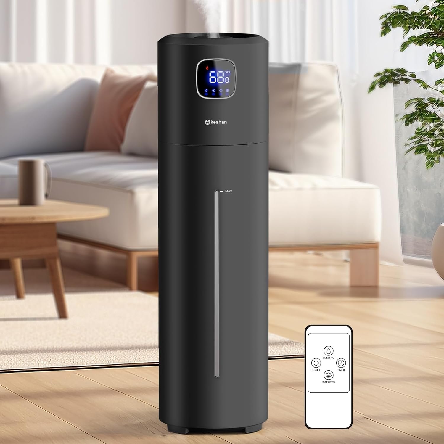 Akeshan Large Humidifier for Bedroom, 9L/2.5Gal Ultrasonic Cool Mist, Top Fill Easy Clean with 350ML/H Large Mist Speed, Quiet, Suitable for Kids Room Plant Yoga Office Study Living Room (Black)