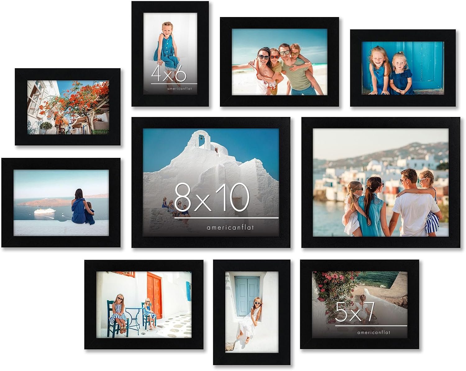 Americanflat Set of 10 Picture Frames with Shatter-Resistant Glass – Gallery Wall Frame Set with Two 8×10, Four 5×7 and Four 4×6 Frames – Signature Collection – Black