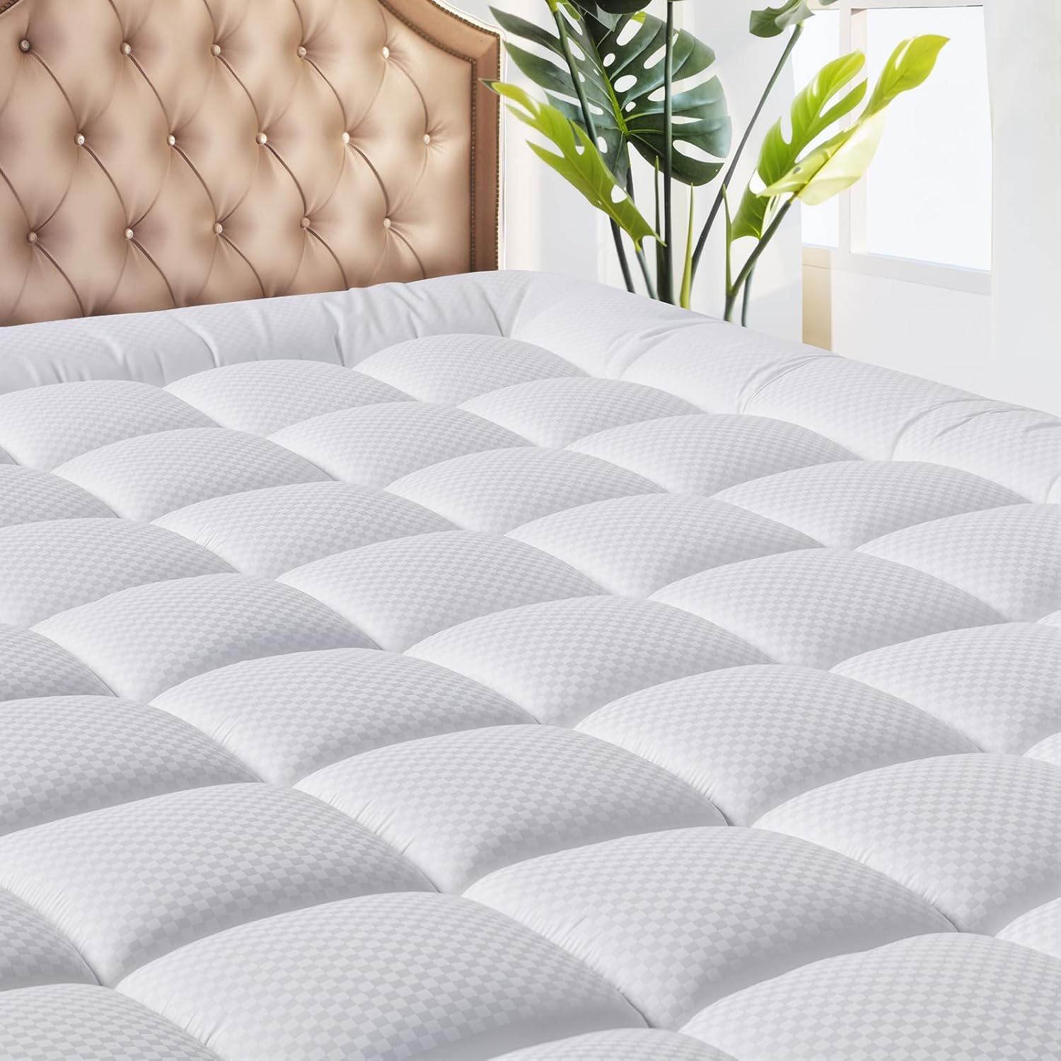 MATBEBY Twin XL Mattress Pad – Cooling Breathable Mattress Topper, Quilted Fitted Mattress Protector, Pillow Top Mattress Cover with 8-21″ Deep Pocket, Soft, Machine Washable, White, Twin Extra Long