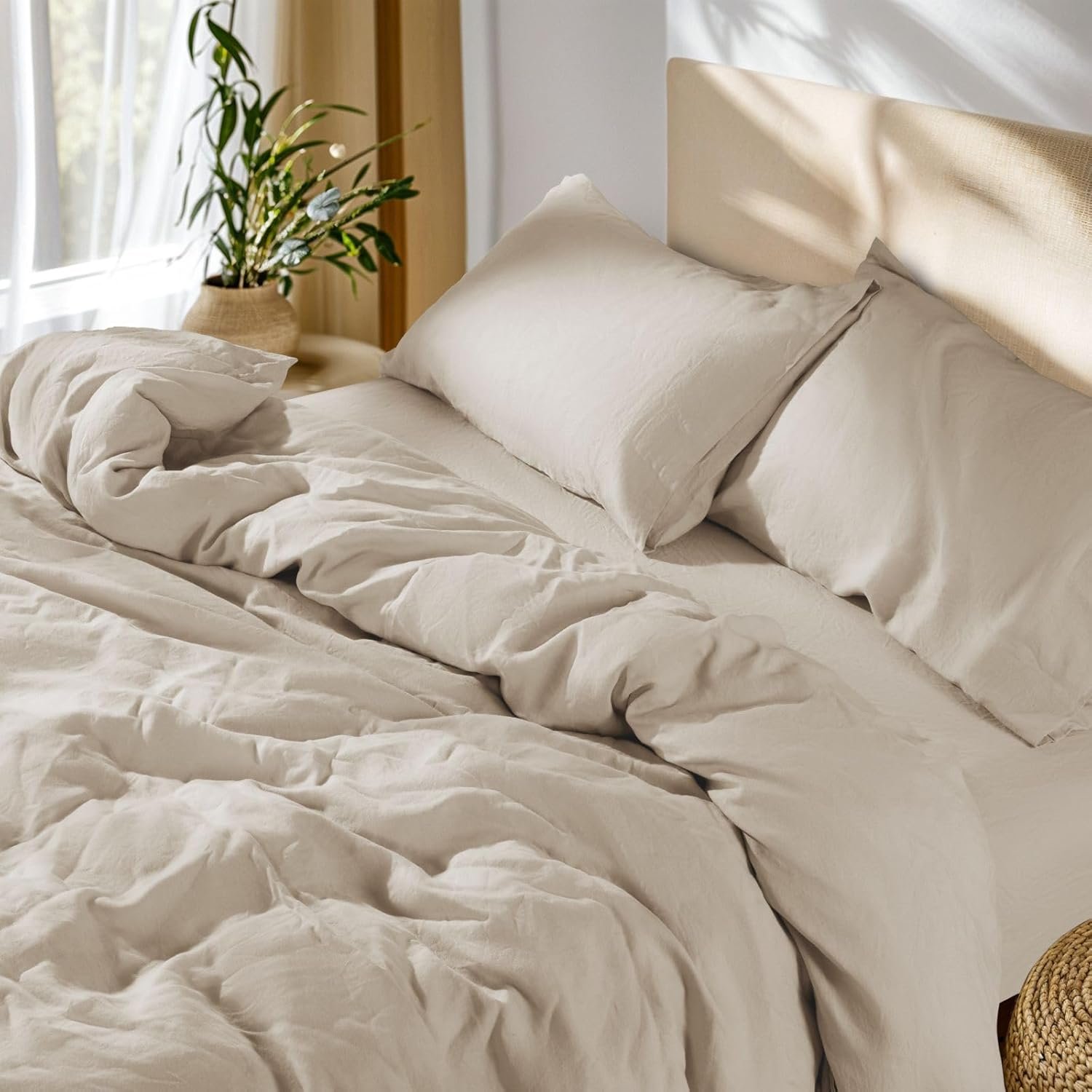 SONORO KATE 100% French Linen Duvet Cover King Size, Soft Breathable for Hot Sleepers, Moisture Wicking & Durable Cover Set – Zipper Closure & 4 Corner Ties Duvet Covers 3 Piece (Linen,King)