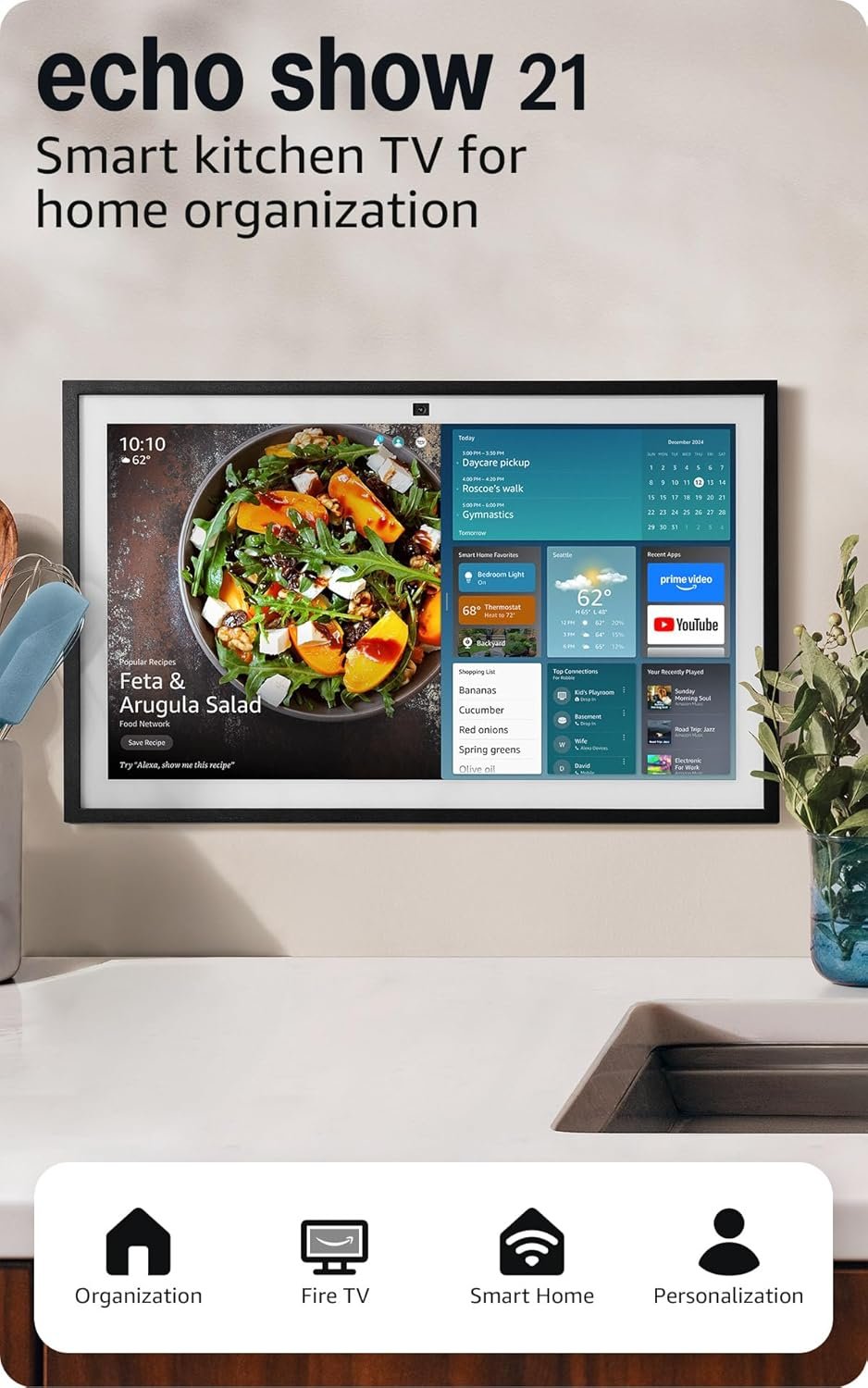 Like-New Amazon Echo Show 21 (newest model), Full HD 21″ kitchen hub for home organization, with built-in Fire TV, Designed for Alexa+