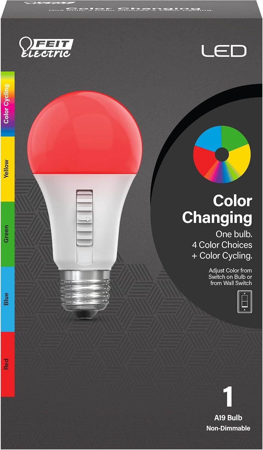 Feit Electric LED Color Changing Light Bulb – A19 with an E26 Medium Base Light Bulb – 60W Equivalent – 15 Year Life