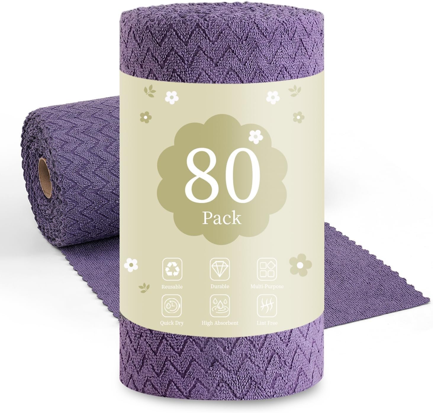 80 Pack Microfiber Cleaning Cloth Roll Reusable Paper Towels 12″x12″ Tear Away Cloth,Absorbent Dish Rags for House Kitchen,Wash Cloths,Lint Free Rags for Window Cars Cleaning Supplies