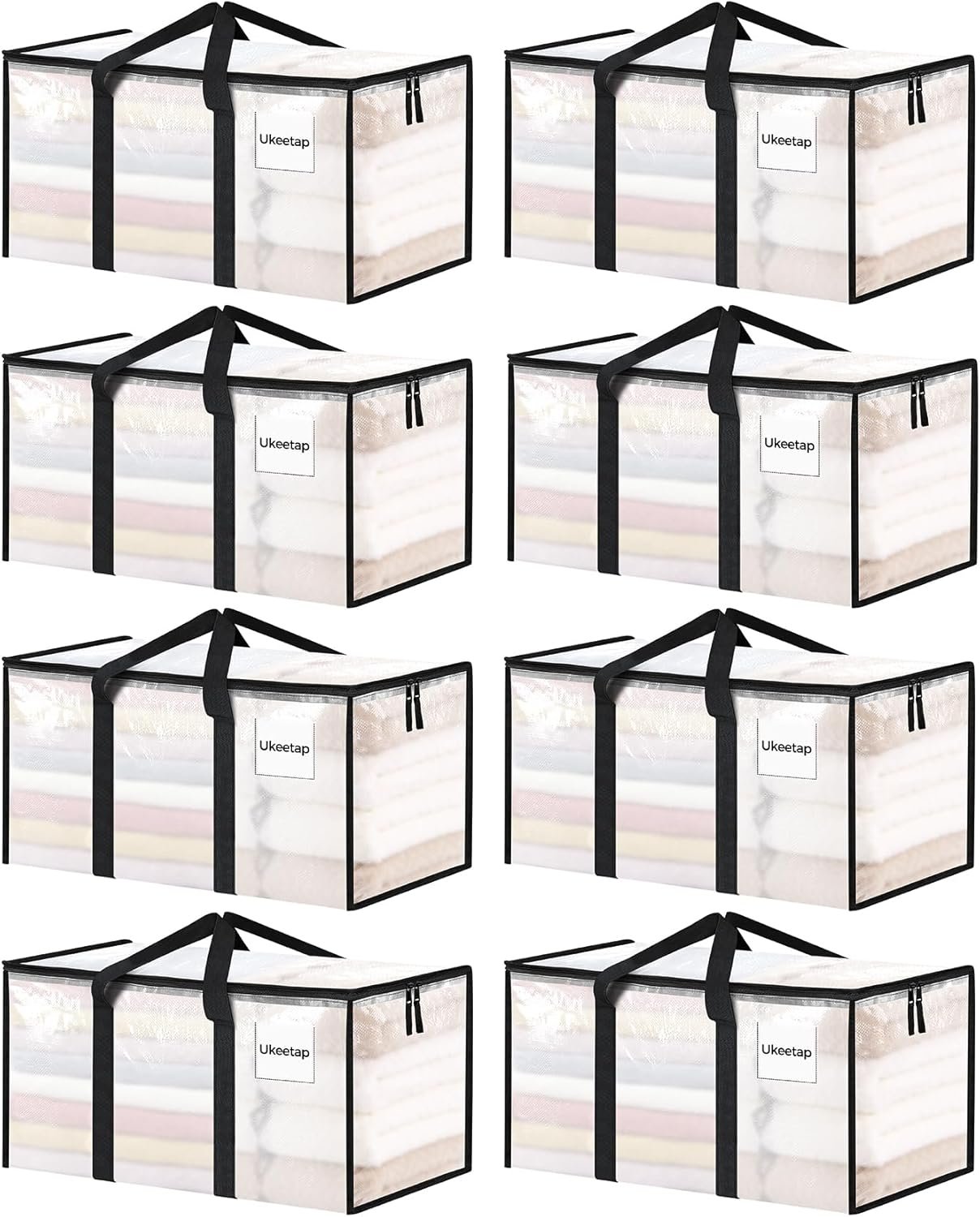 8 Pack Extra Large Heavy Duty Moving Bags, Clear Storage Bins with Lids, Reinforced Handles & Heavy-Duty Zippers Moving Boxes Storage Bags Totes for Clothes Packing, Dorms, College Supplies, Clear