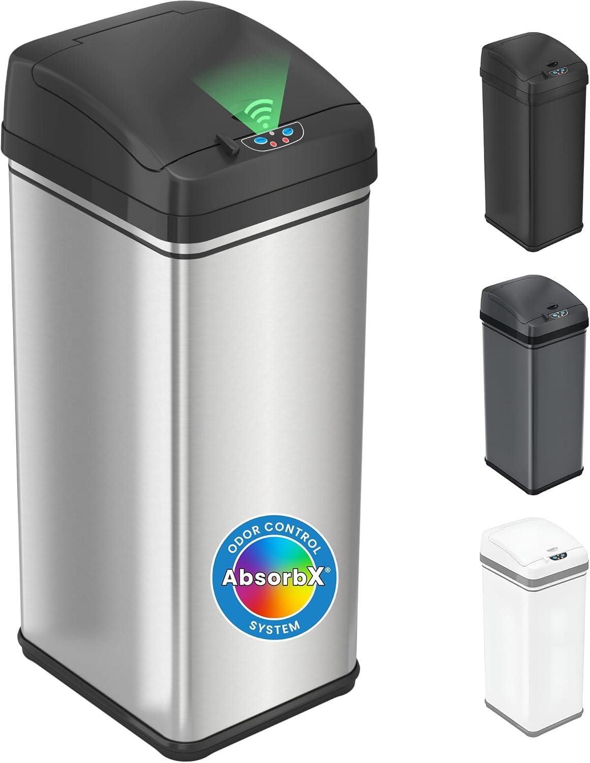 iTouchless 13 Gallon Sensor Trash Can with Lid, Pet Lock & Odor Filter, Patented Automatic 50L Stainless Steel Kitchen Garbage Bin, Touchless Motion Activated, Fingerprint-Proof Wastebasket, Silver
