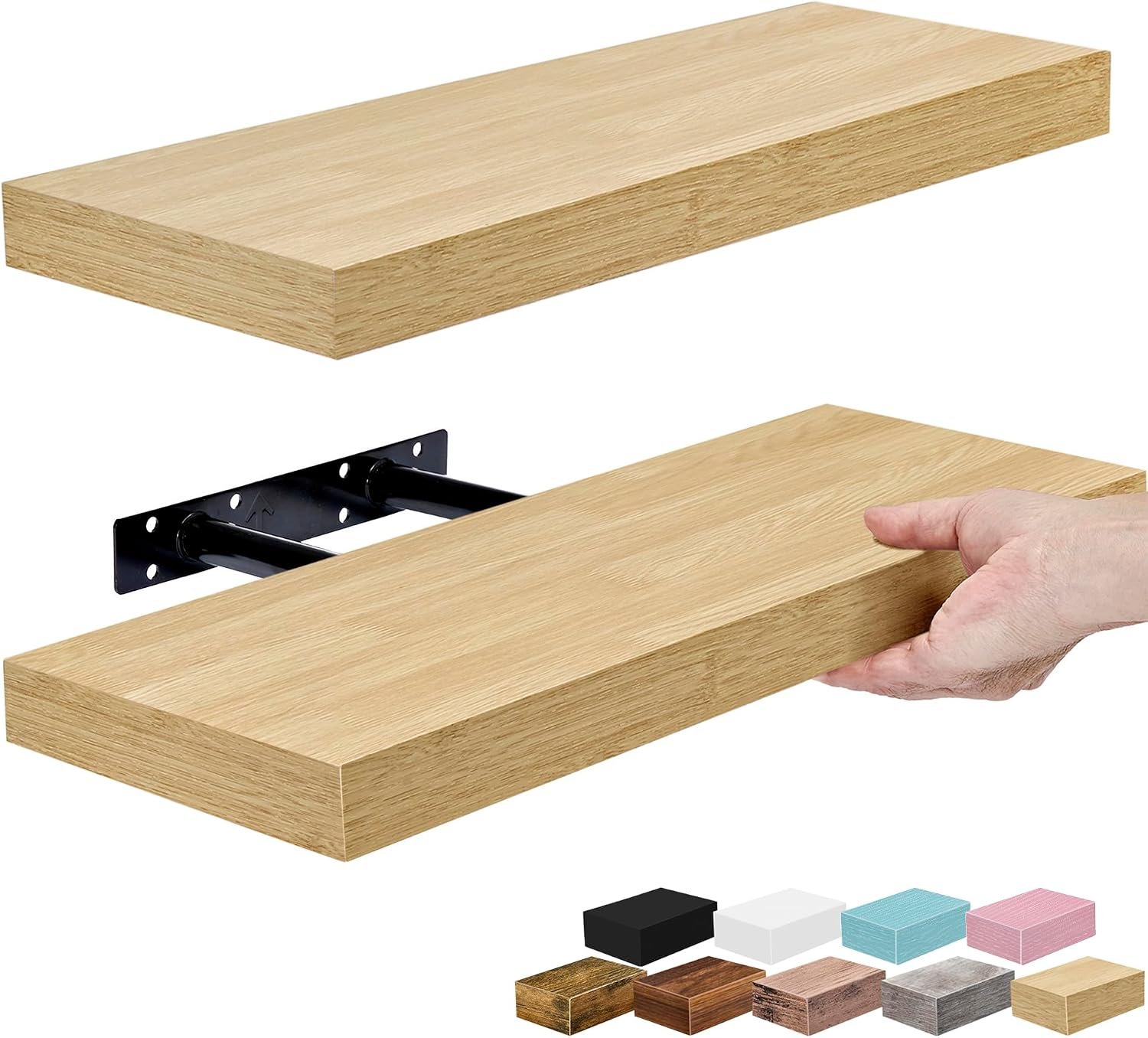 Sorbus Floating Shelves for Wall – 16 Inch Floating Shelf for Kitchen, Bedroom, Living Room, Bathroom, Home & Wall Decor – Mounted Bathroom Shelves with Invisible Brackets (Maple Wood, 2 Pack)