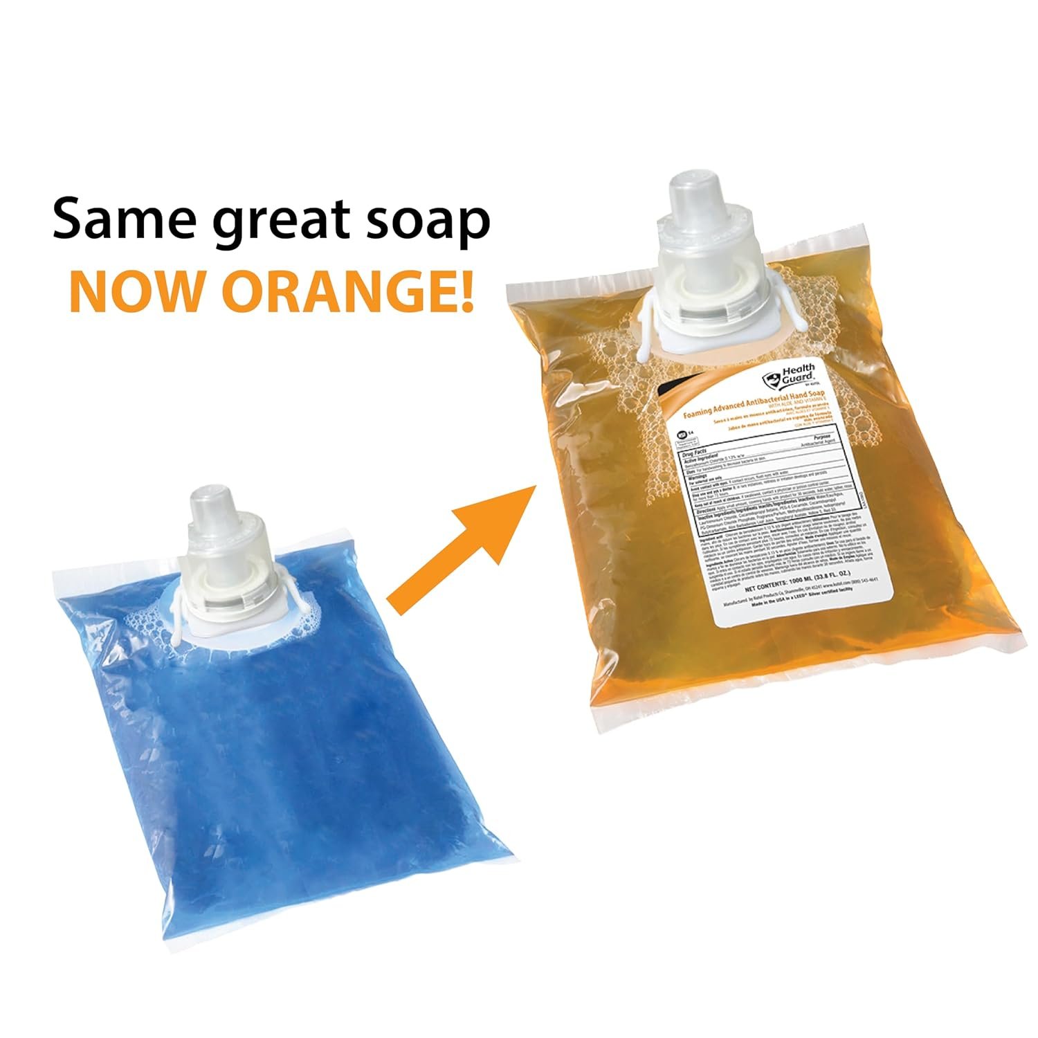 Health Guard Foaming Antibacterial Hand Soap #21352, for use with discontinued Member’s Mark/Sam’s Club/Ecolab soap dispenser, same formula as discontinued soap #915169, 4/1000 mL refill bags