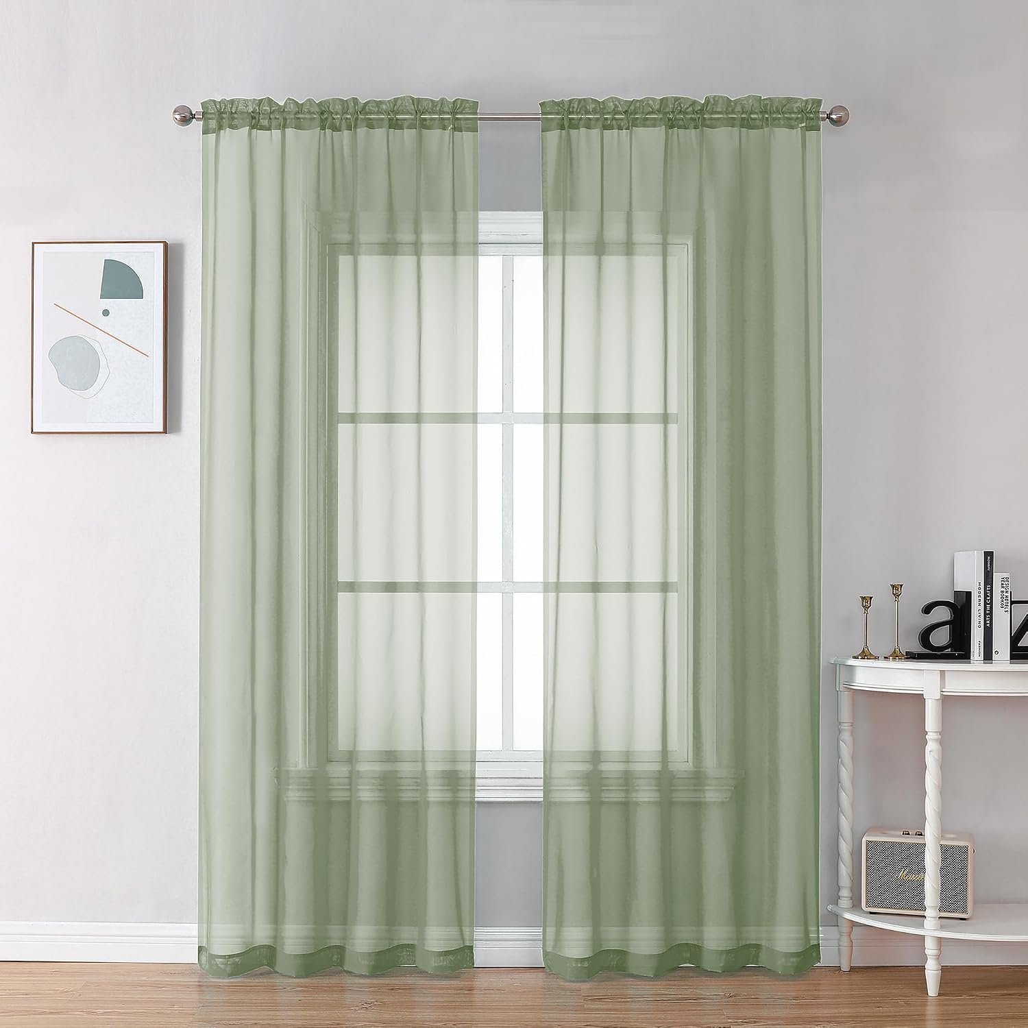 OVZME Bedroom Curtains 2 Panel Sets 84″ Inch Length – Transparent Light Weight Soft Window Treatment Panels for Study Room/Living Room/Guest Room, Sage Green, Per Panel W42 X L84 inches