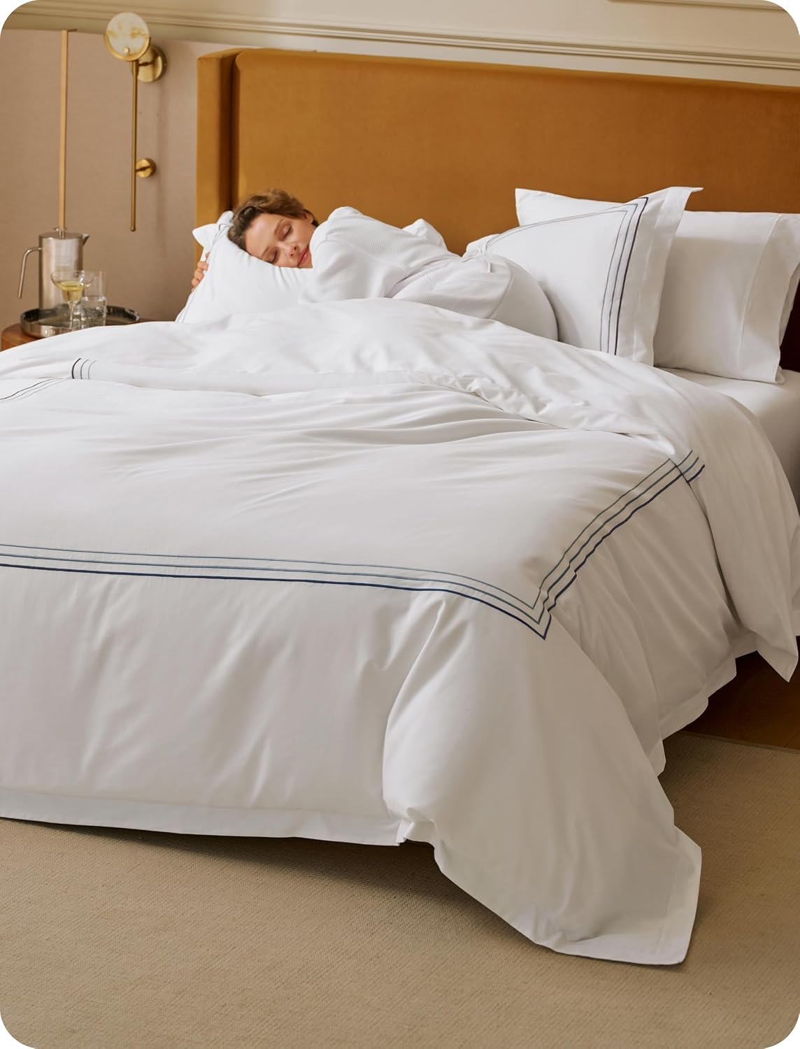 Bedsure 100% Giza Egyptian Cotton Duvet Cover Queen Size, CEA Certified Luxury Hotel Duvet Cover, PureWoven Soft & Breathable Sateen Bedding Set for All-Season, 3 Pieces, 90″x90″ (Gradient Blue)