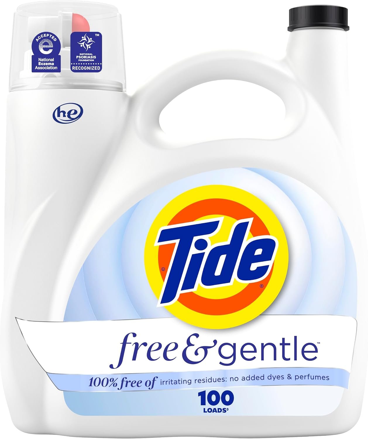 Tide Free & Gentle Liquid Laundry Detergent, 100 Loads, 132 fl oz, Tide Laundry Detergent, Clean Laundry Detergent