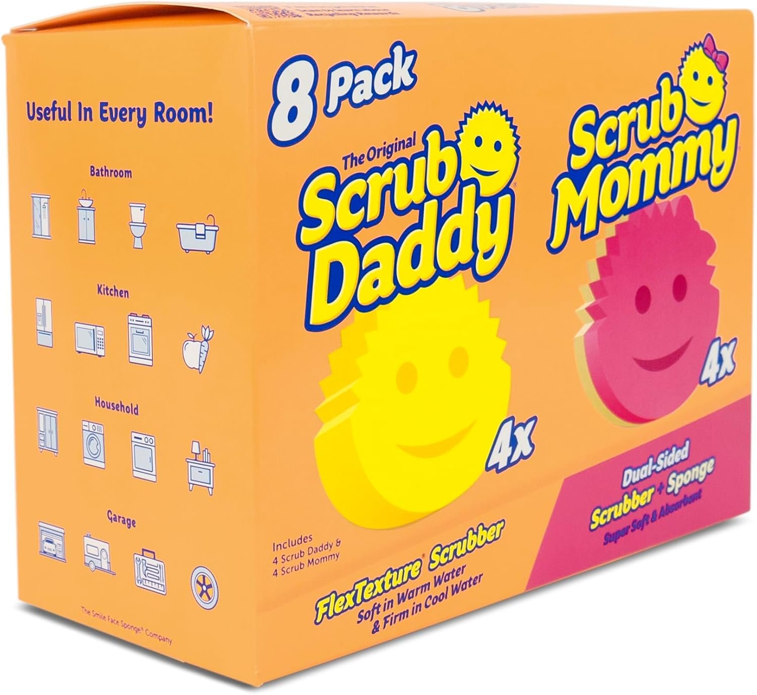 Scrub Daddy Original (4) + Scrub Mommy Kitchen Sponges (4) – Scratch-Free Dish Scrubber – Multipurpose Kitchen Cleaning Sponges – BPA Free Polymer Foam – Stain & Odor Resistant (8 Pack)