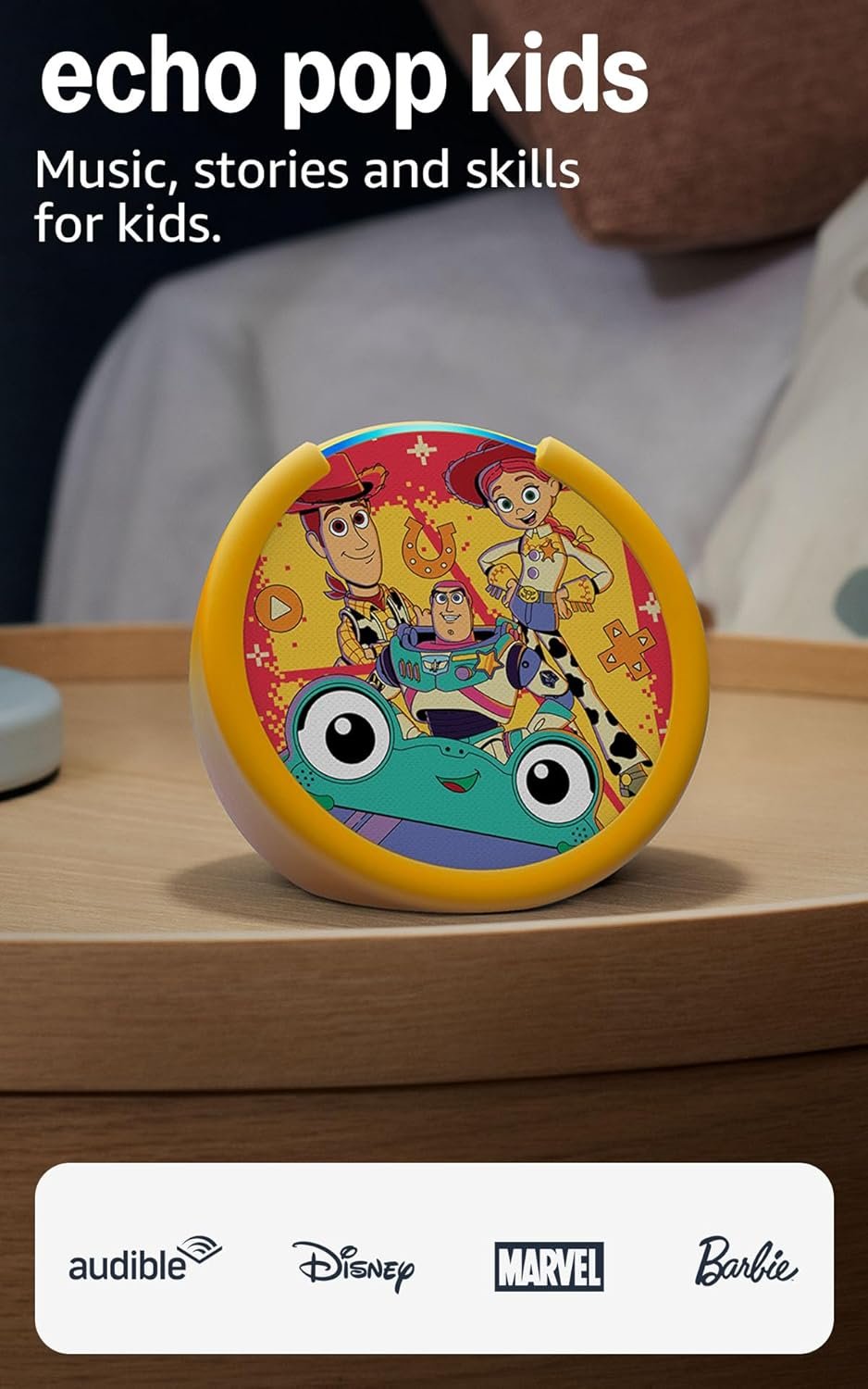Amazon Echo Pop Kids (newest model), Designed for kids, Designed for Alexa+, parental controls, Includes 6 months of Amazon Kids+, Limited-Edition Disney Pixar Toy Story 5