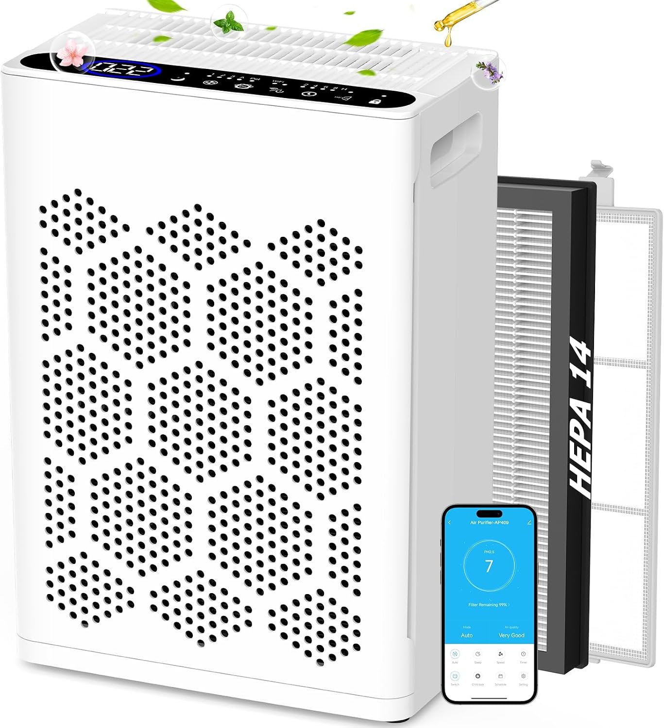 DAYETTE Air Purifiers for Home Large Room Up to 1800 Ft² with Fragrance, Smart WiFi Alexa Control,Auto Mode, HEPA 14 Air Purifier with Washable Prefilter for Bedroom, Dorm Room, Pets, Office