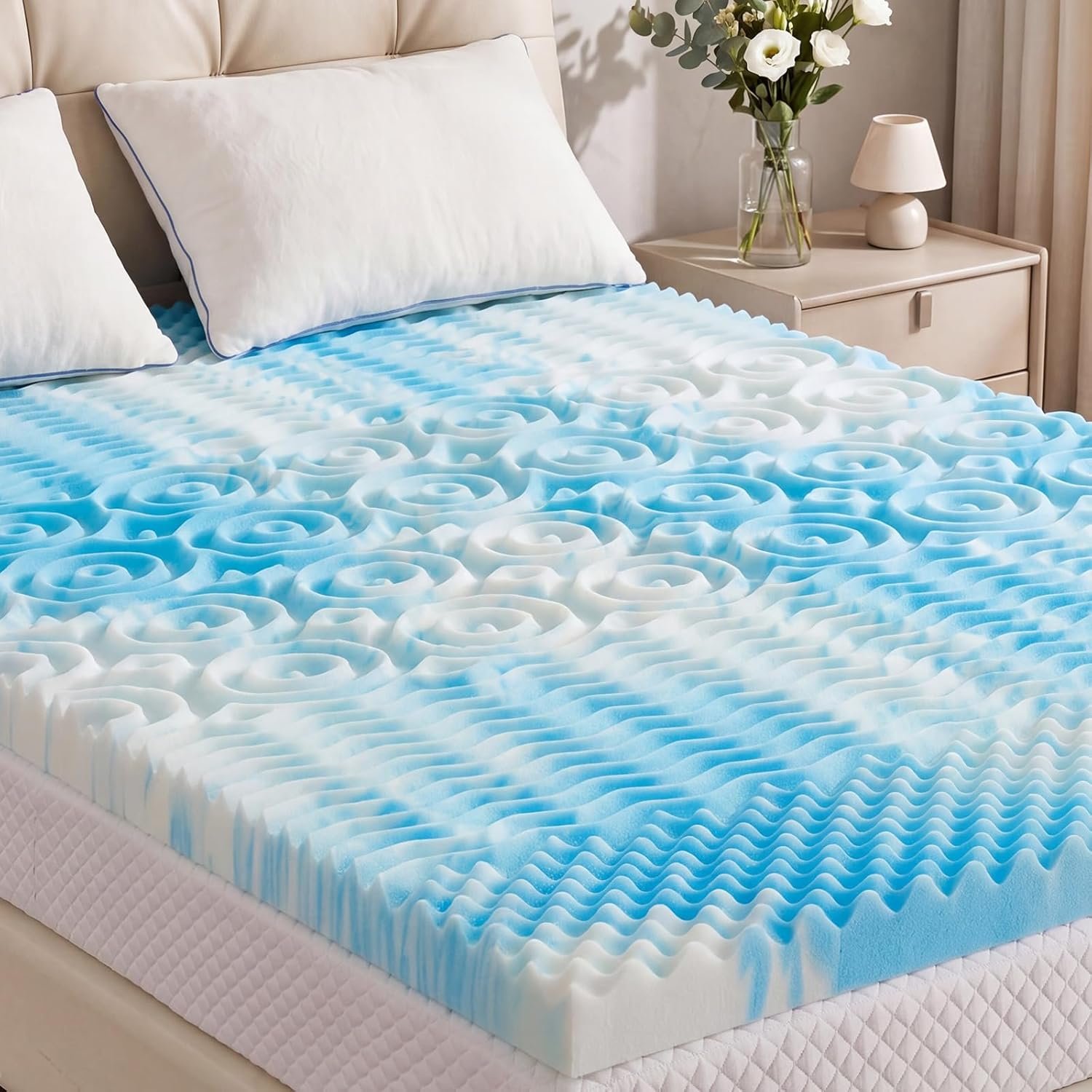 Sweetcrispy 2 in Memory Foam Mattress Topper Queen, 5-Zone Gel Infused Cooling Topper Pad for Queen Size Bed, Sleeper Sofa, RV, Camper, CertiPUR-US Certified, Ventilated and Breathable