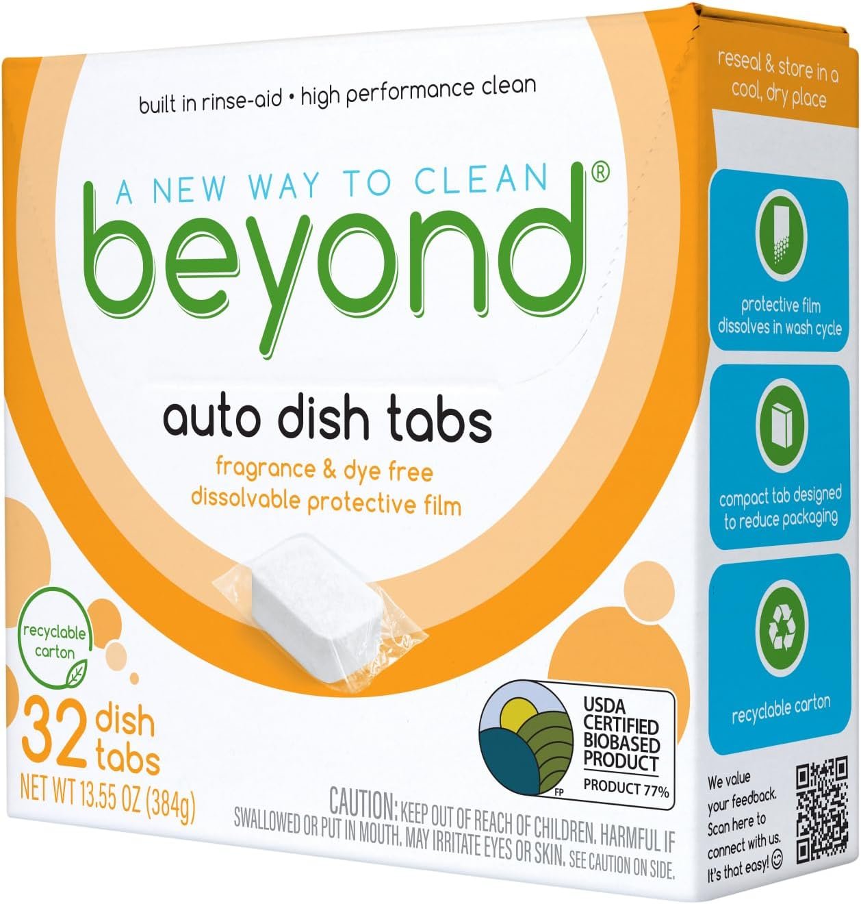 Beyond Auto Dishwasher Tablets [32 tablets] – Fragrance & Dye Free – Certified Biobased. Powerful. Plant-Based Ingredients