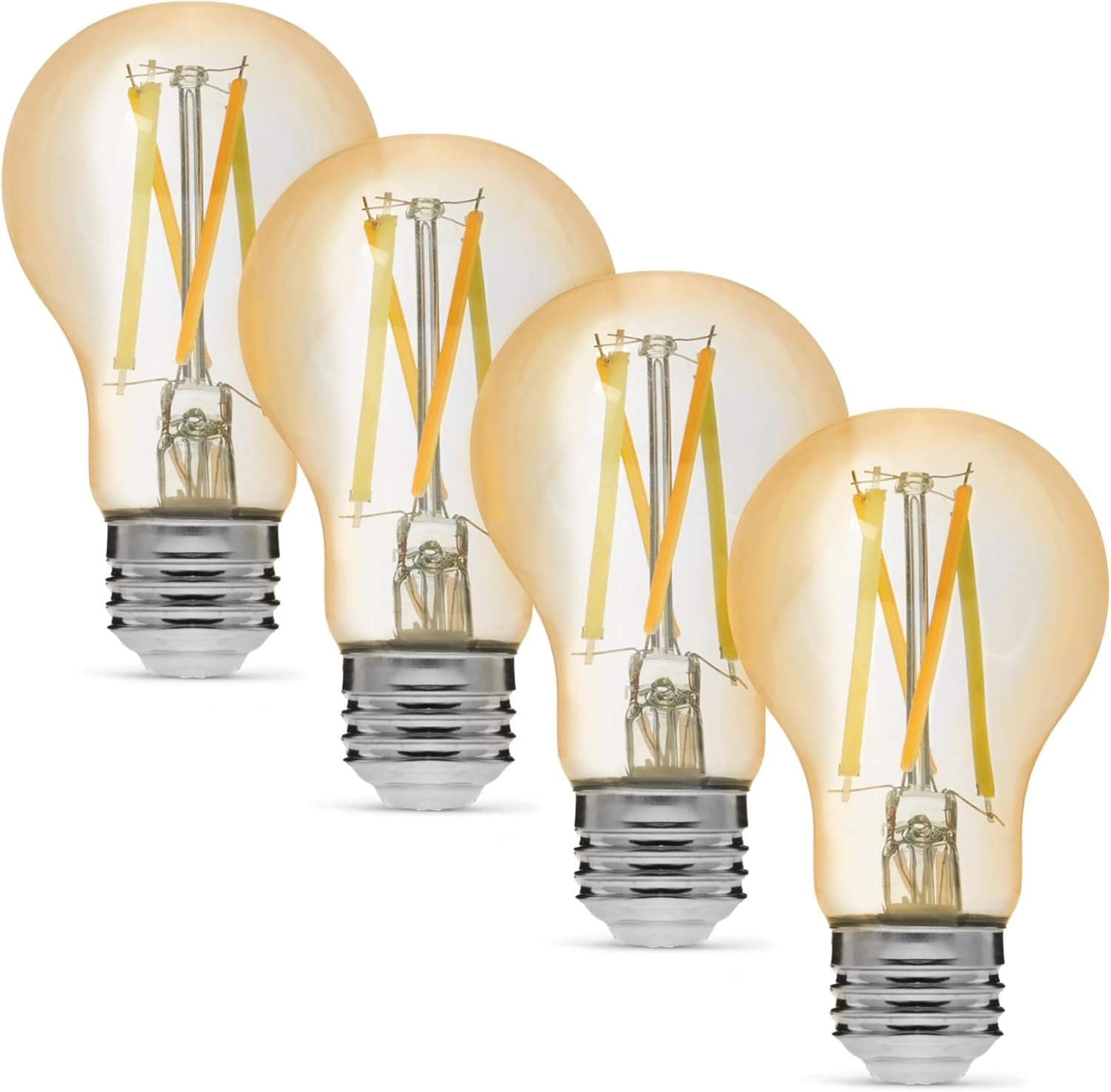 Amazon Basics A19 Smart Filament LED Bulb, Tunable White, Dimmable, Wi-Fi Enabled, Works with Alexa Only, Easy Setup, 2.4 GHz Wi-Fi, 4-Pack