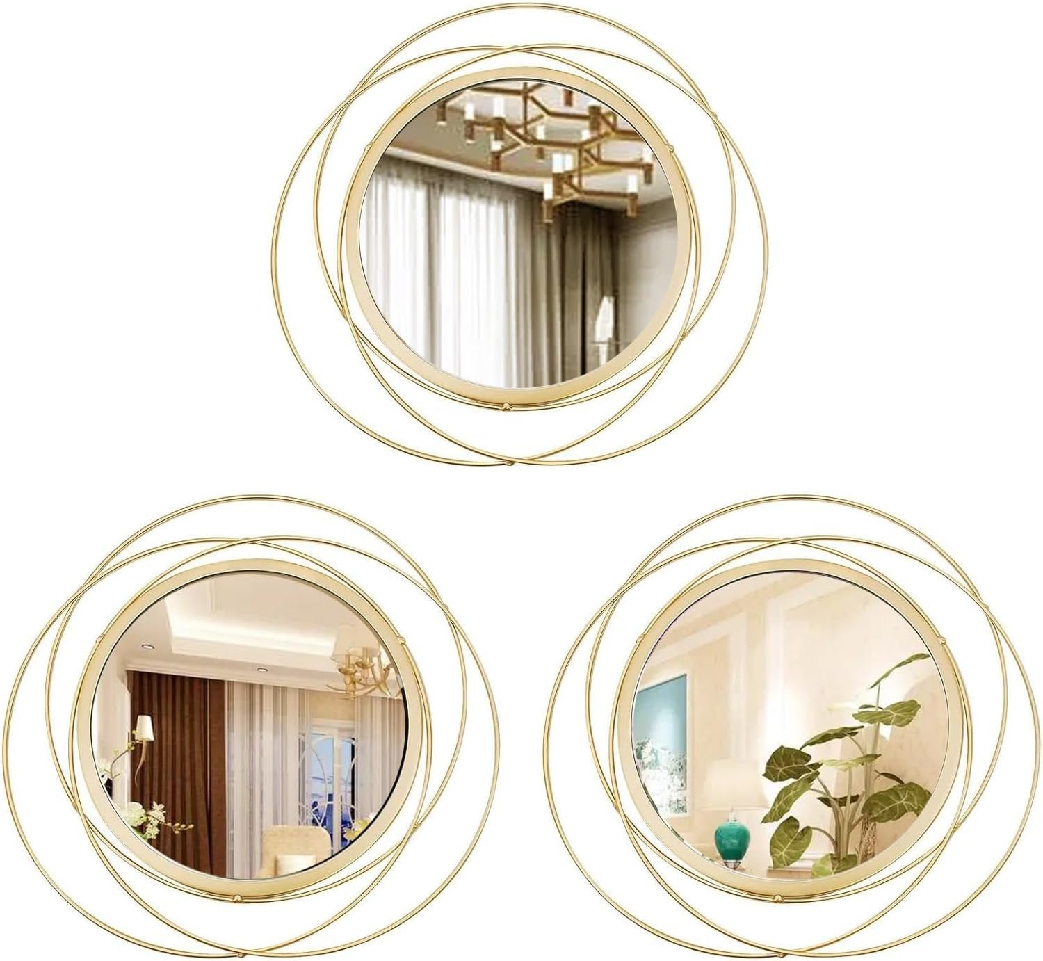 3 Set Round Mirrors for Wall Decor Living Room Bedroom Bathroom Dining Room Metal Circle Mirror Set Boho Decorative Sunburst Wall Art Accent Entryway – Gold 11 in