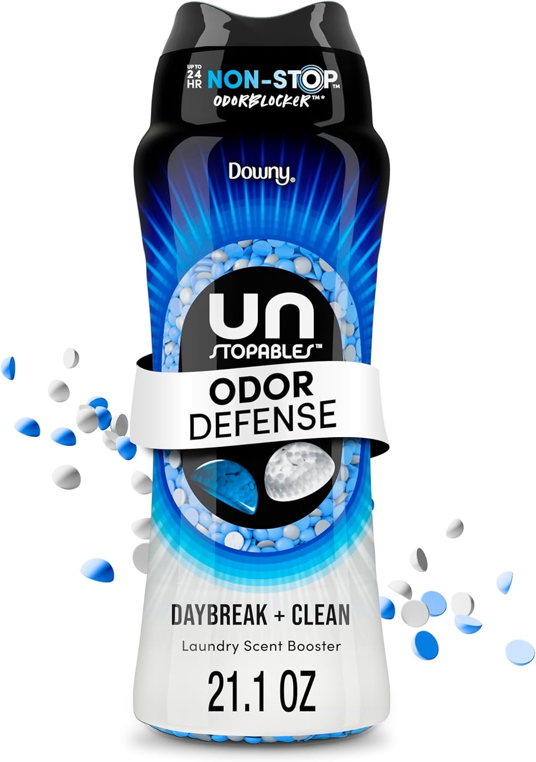 Downy Unstopables Fusions Odor Defense In-Wash Laundry Scent Booster Beads, Daybreak + Clean Scent, 21.1 OZ, 2-in-1 Laundry Beads for Odor Defense