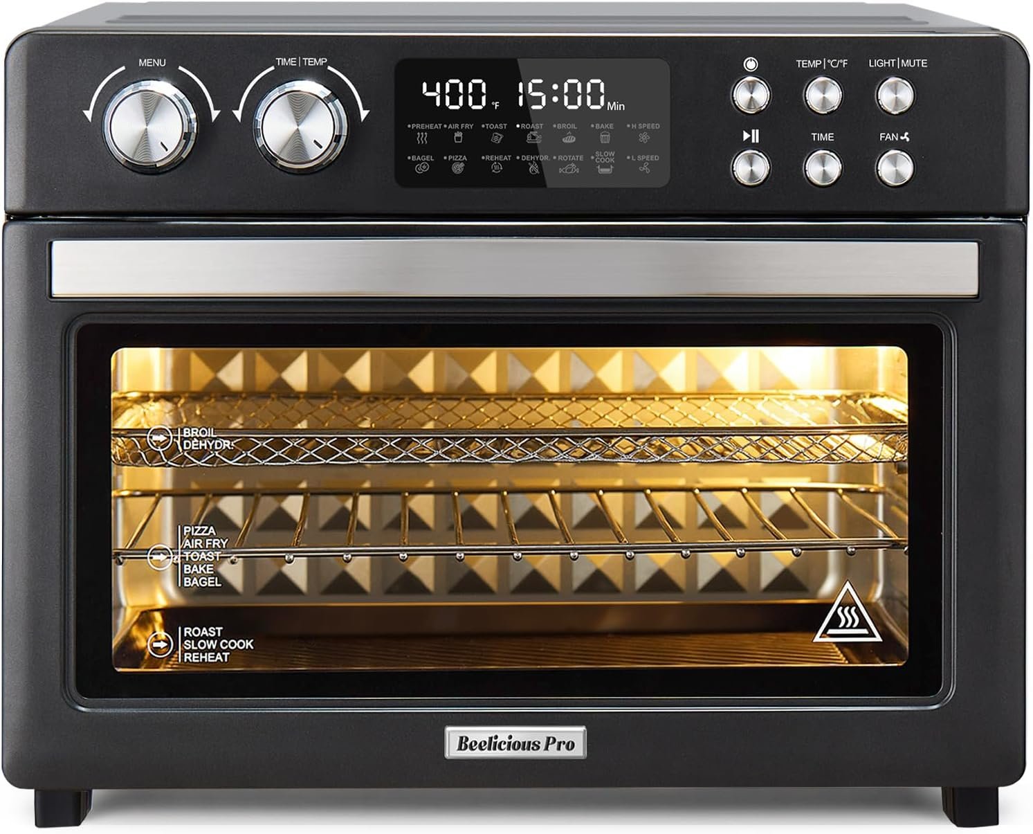 28QT Air Fryer Toaster Oven Combo, Large 12-in-1 Convection Countertop Oven with Next-Gen HeatWave Convection, 3-Layer Cooking, Rotisserie for Chicken, Fits 11″ Pizza, Full Accessories, Sparkle Black