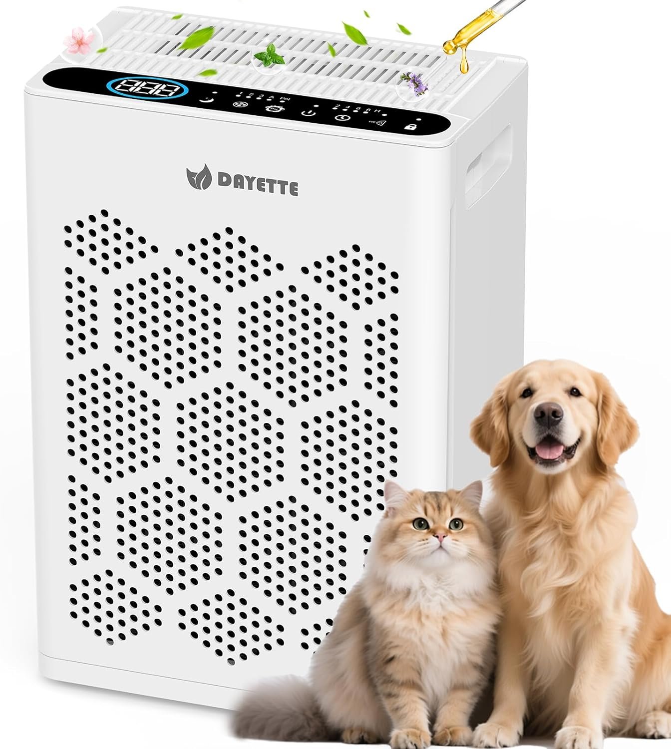 DAYETTE Air Purifiers for Home Large Room Up to 1800 Ft² with HEPA 14 Filter, Pet Air Purifier with Washable Prefilter for Bedroom with Fragrance, Air Cleaner for Smoke Dust Pets Hair Odor, White